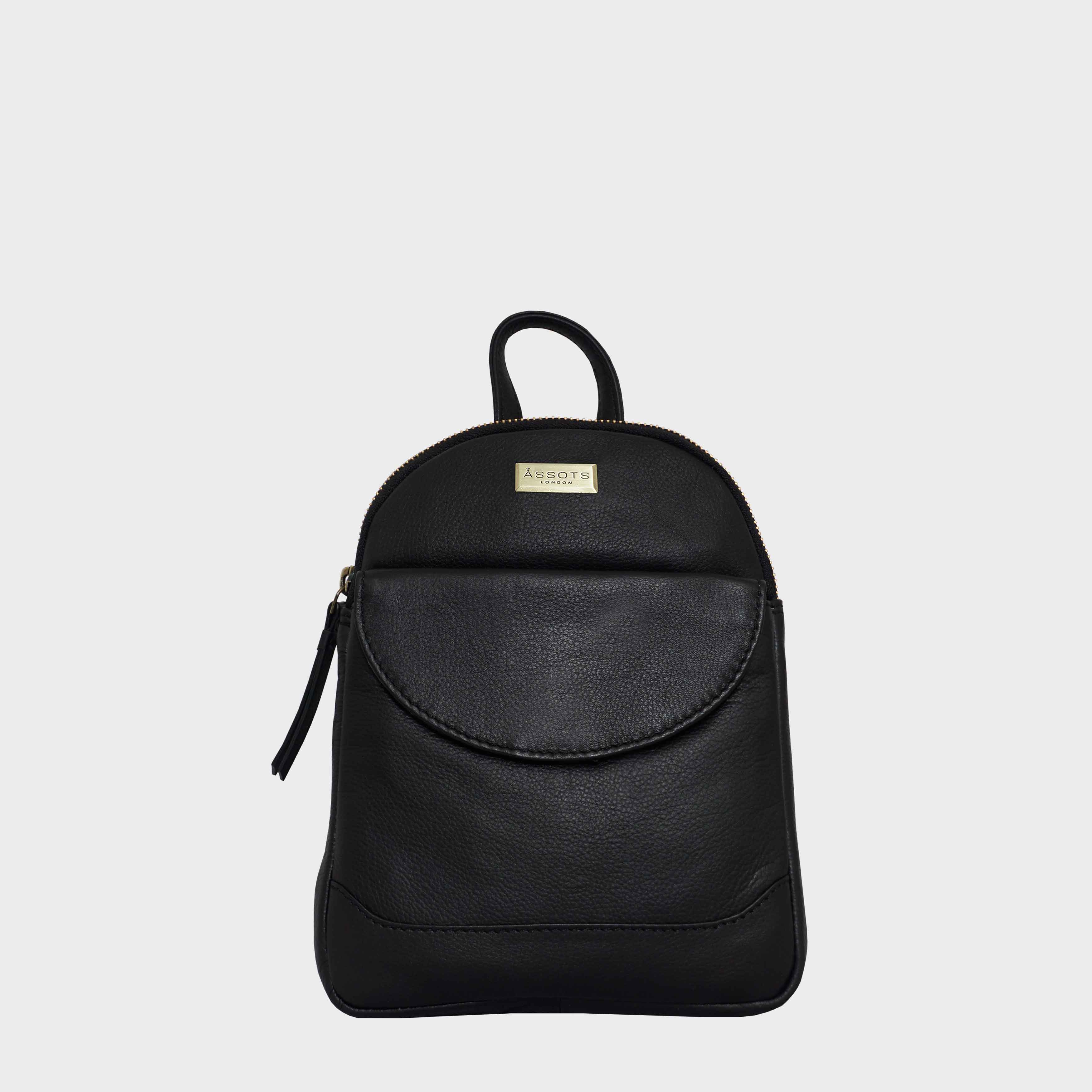 Black Assots London Black 'GEORGE' Pebble Grain Mini Leather Backpack, Image 1 of 3