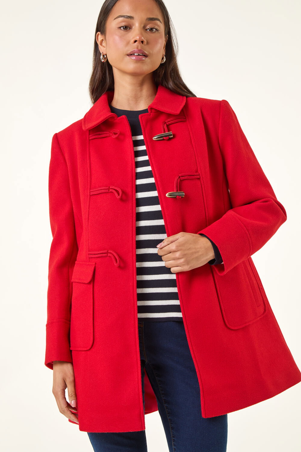 Red Petite Patch Pocket Duffle Coat, Image 3 of 5