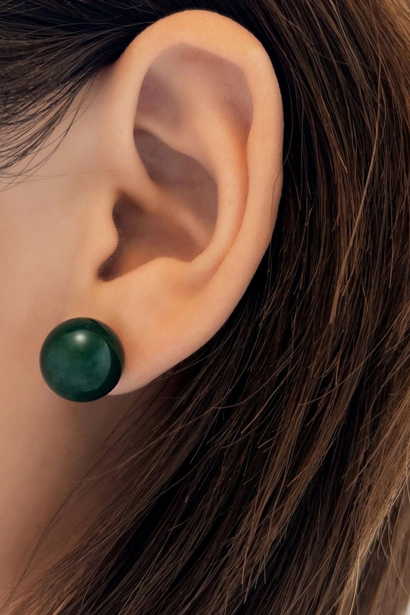 Green Glass Ball Stud Earrings 12mm, Image 2 of 3