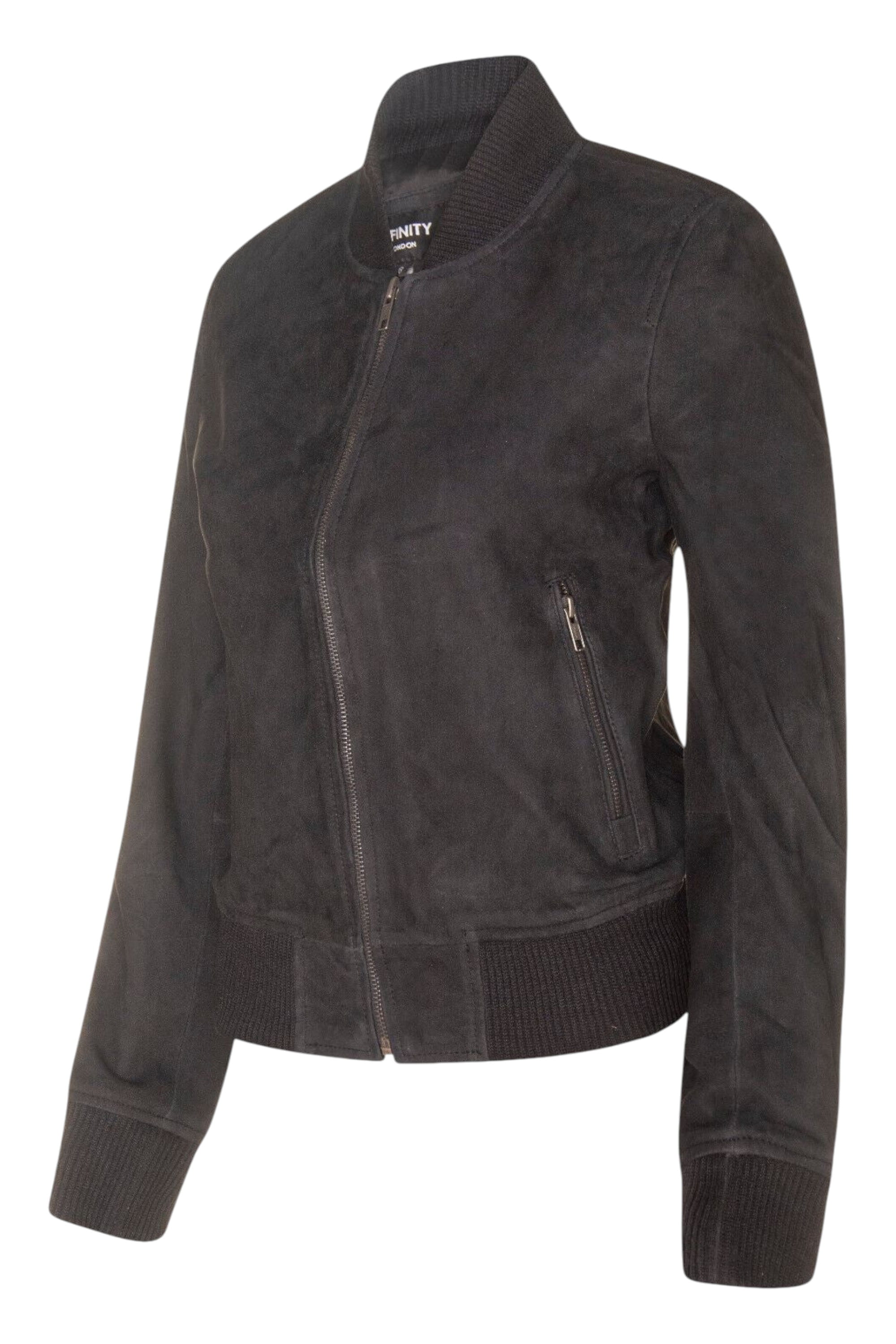 Black Womens MA-1 Suede Bomber Jacket-Arnhem, Image 2 of 4