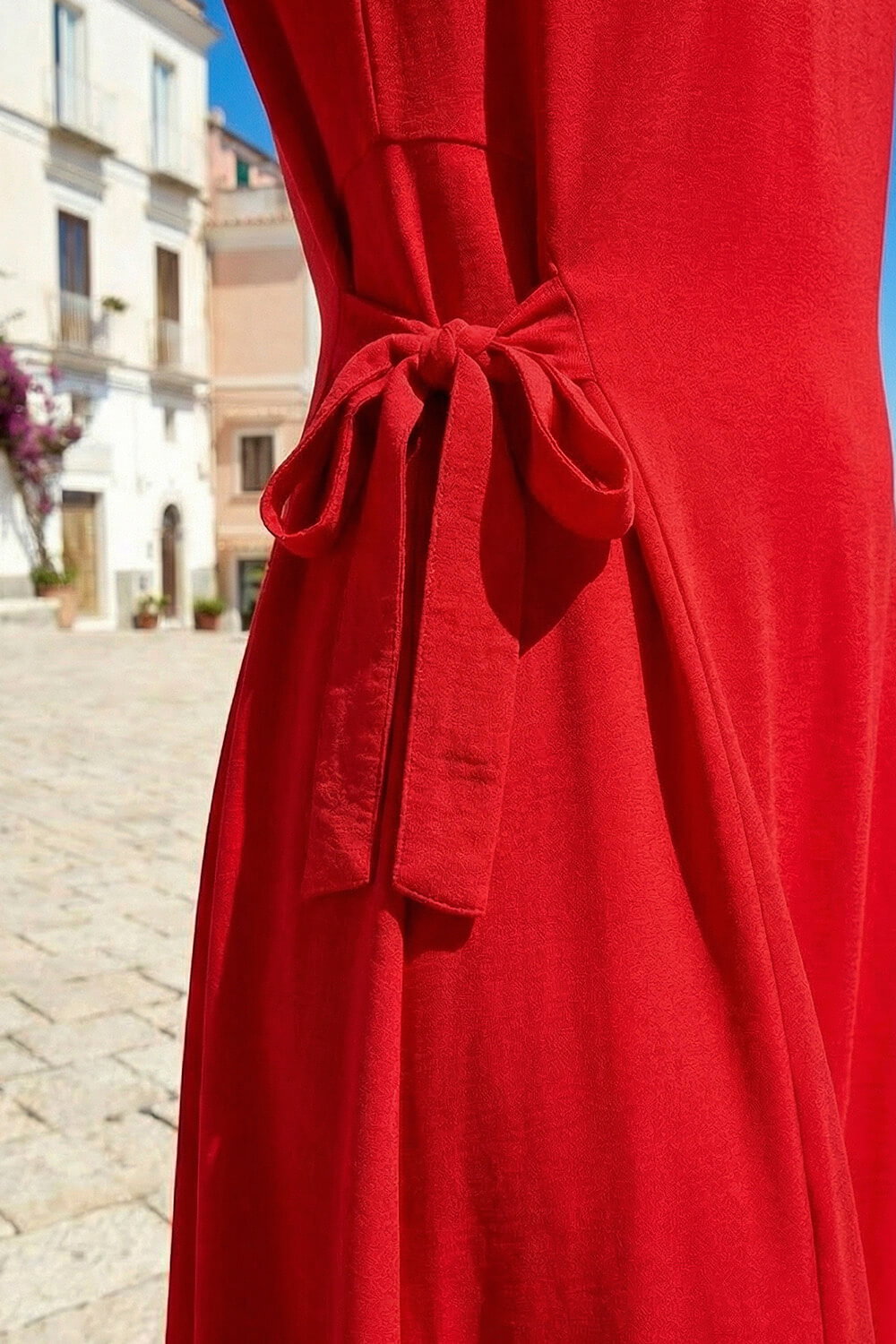 Red Side Tie Detail Midi Dress, Image 5 of 4