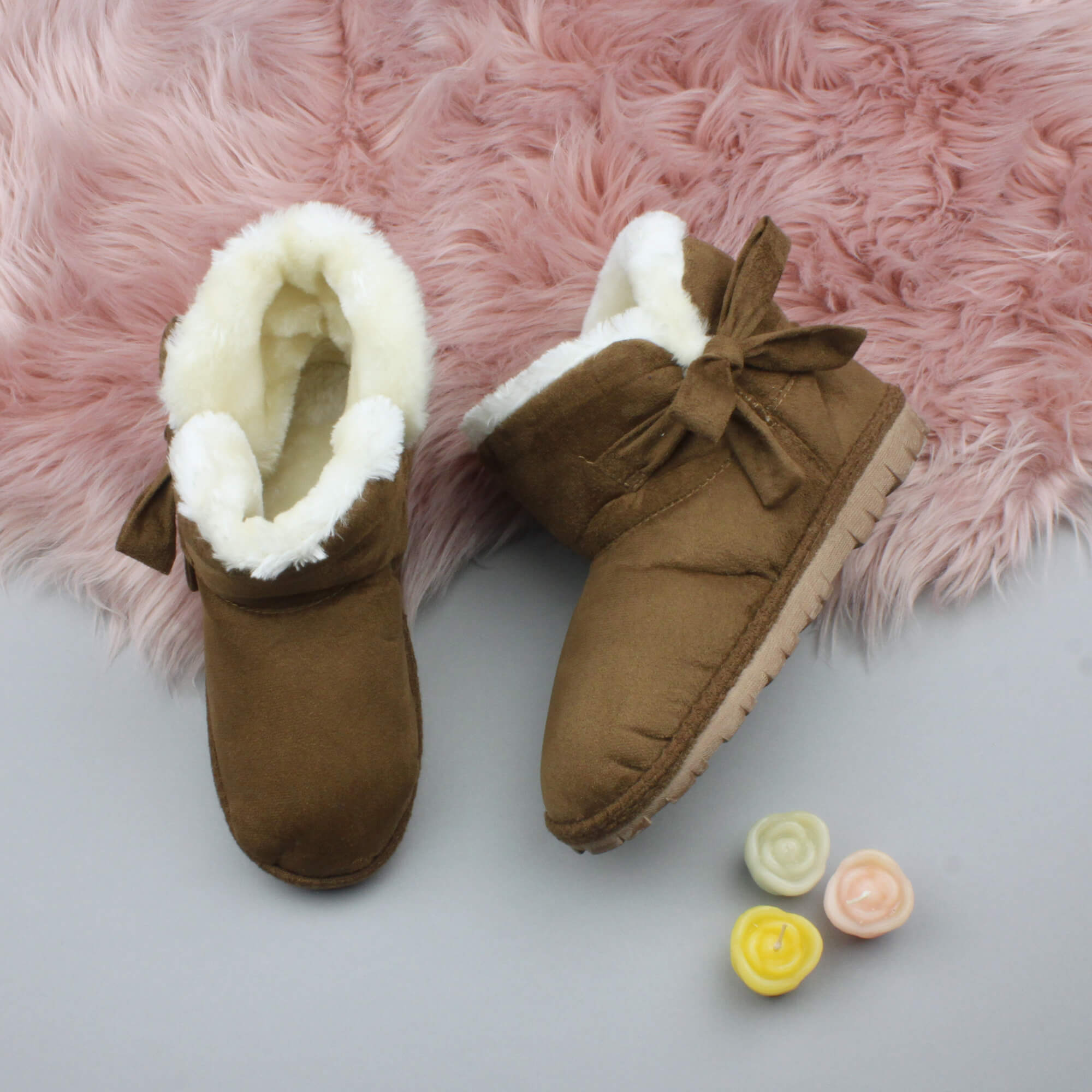 Tan AJVANI Tan Faux Fur Lined Ankle Boots Slippers, Image 4 of 6