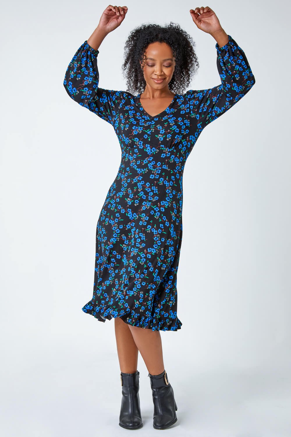 Floret Print Short Sleeve Lounge Set-Cream/Blue main image 1