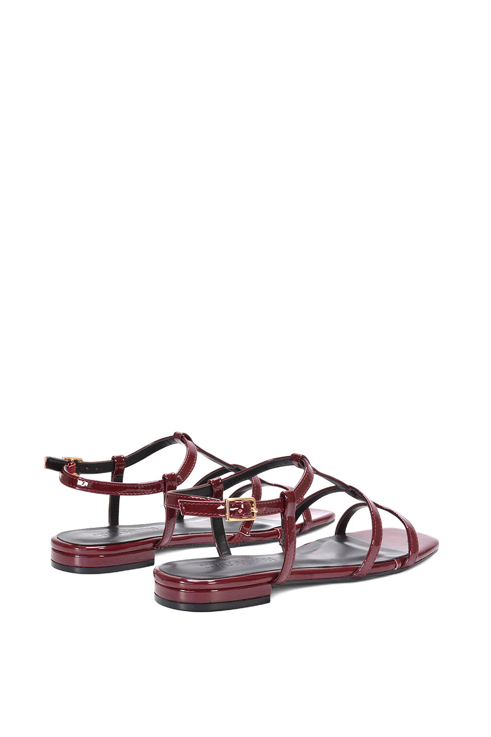 Burgundy 'Danielle' Flat Strappy Caged Square Toe Sandals With Buckle, Image 4 of 6