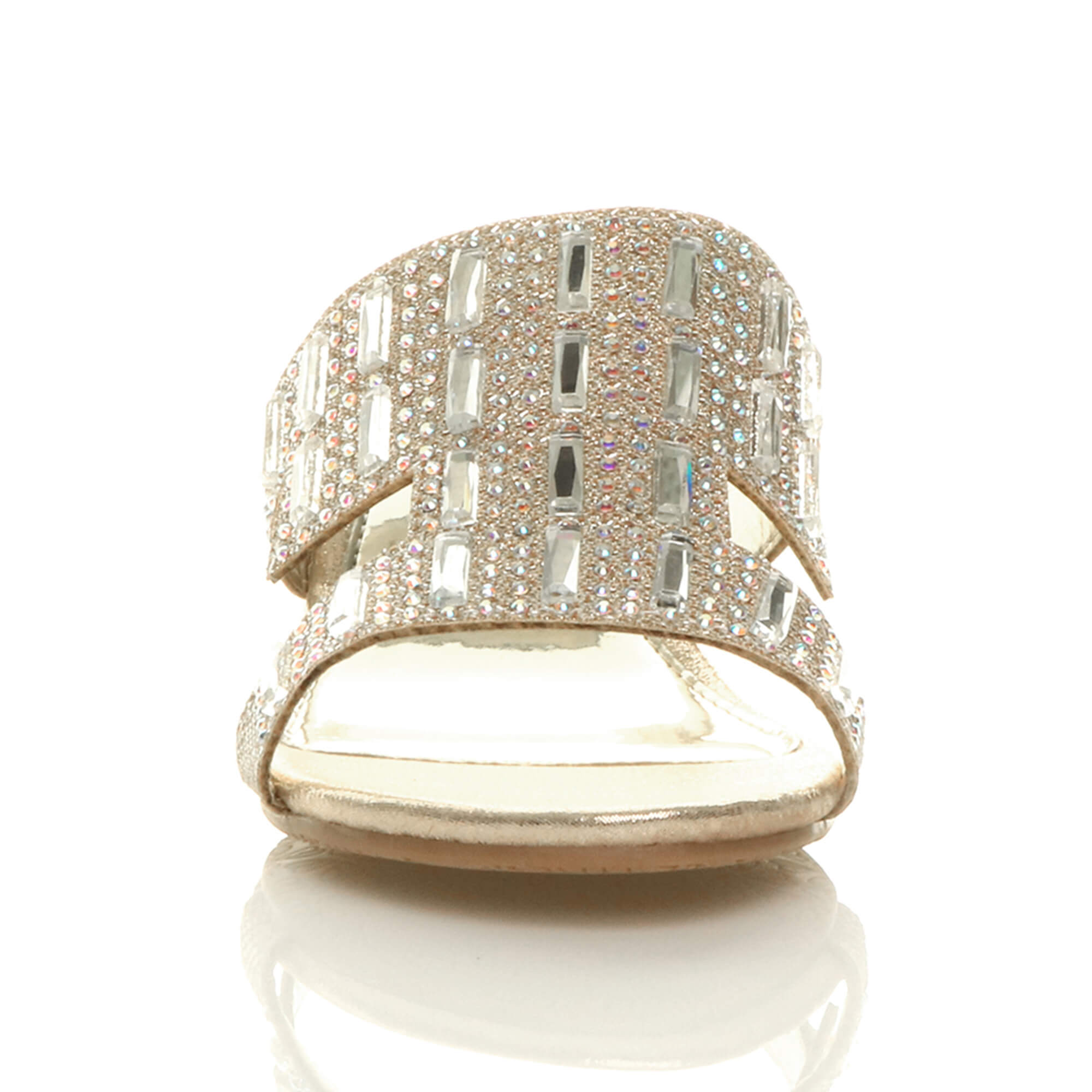 Gold Low Wedge Heel Diamante Sandals Mules, Image 6 of 6