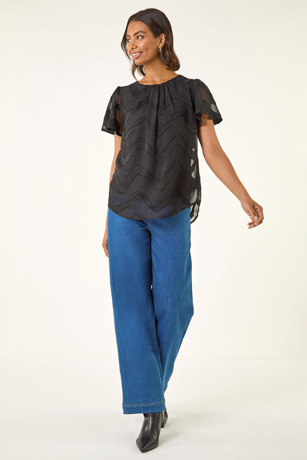 Black Jacquard Zig Zag Top, Image 4 of 5