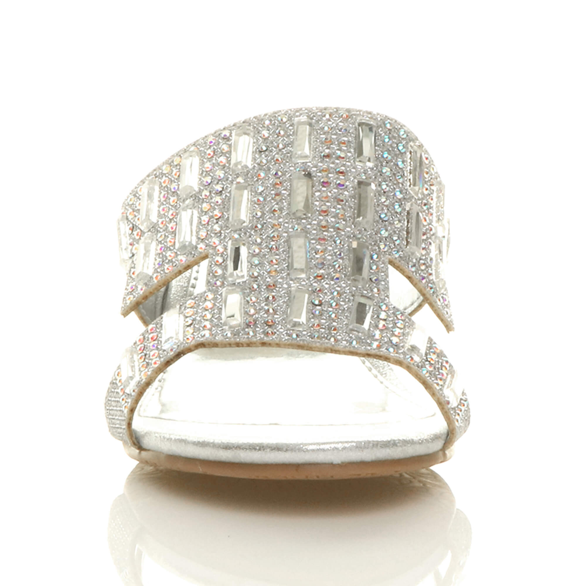Silver AJVANI Silver Low Wedge Heel Diamante Sandals Mules, Image 6 of 6