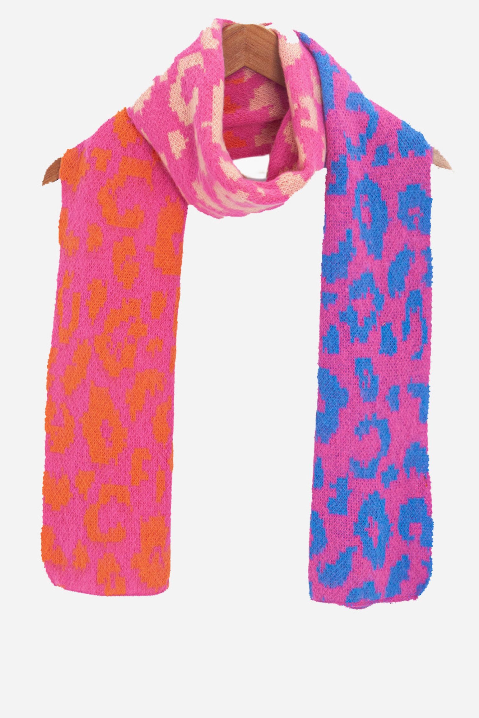 Pink Block Leopard Print Winter Scarf, Image 3 of 4