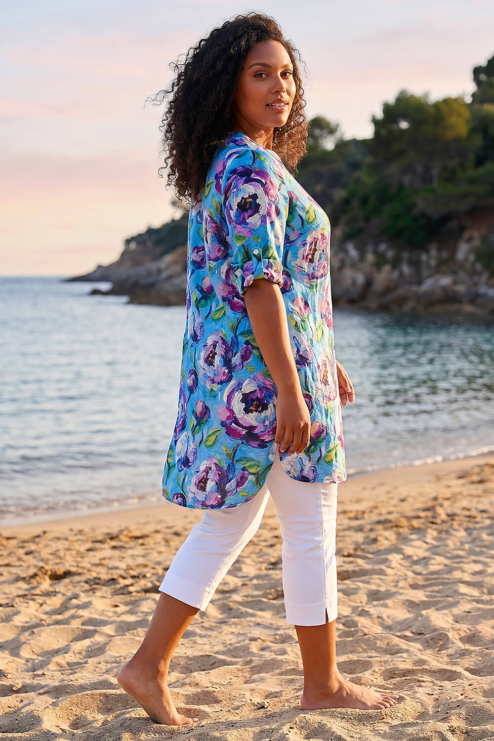 Teal Curve Water Colour Blouse, Image 4 of 4