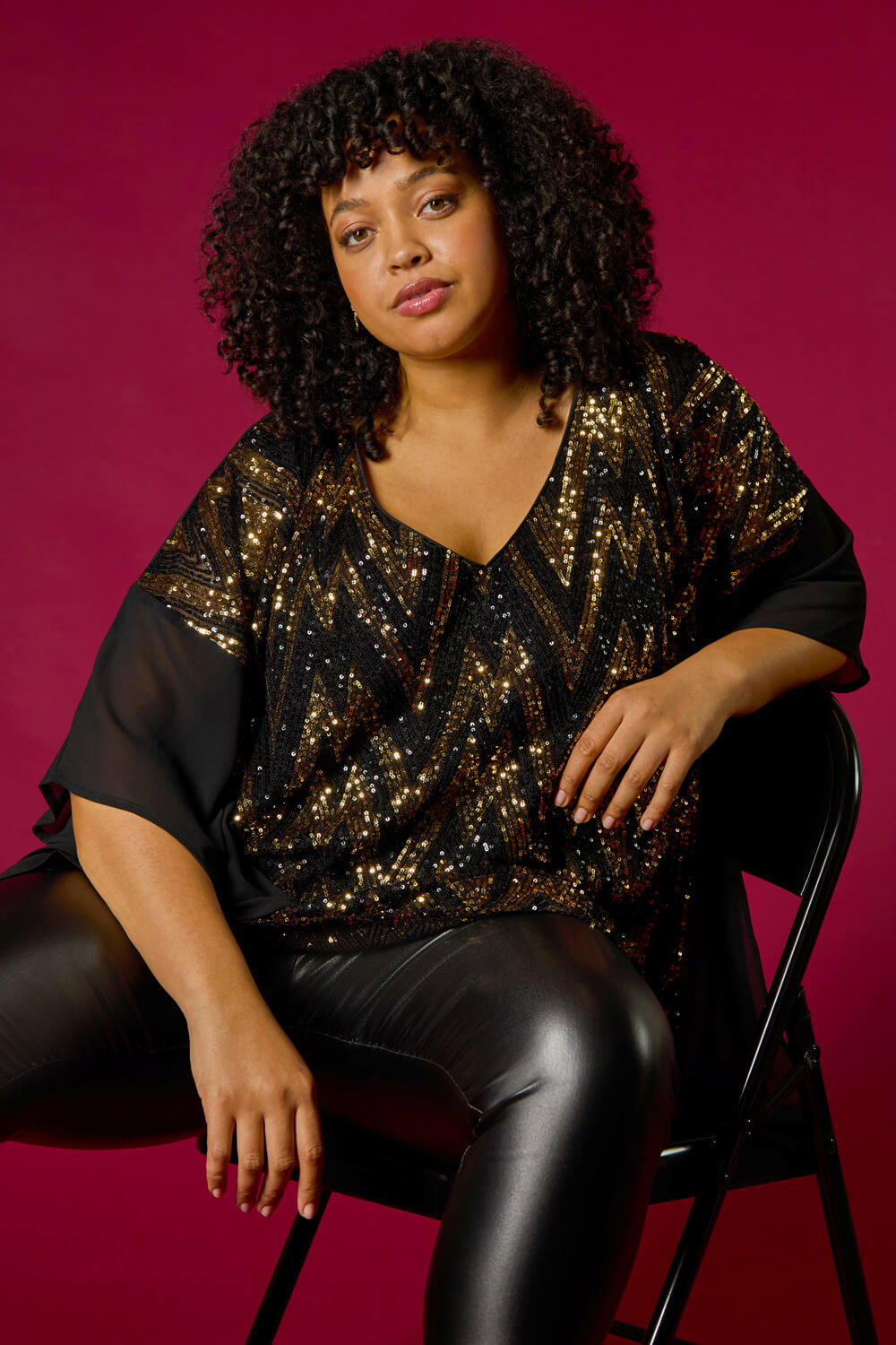 Gold Curve Zig Zag Sequin Overlay Top, Image 8 of 8