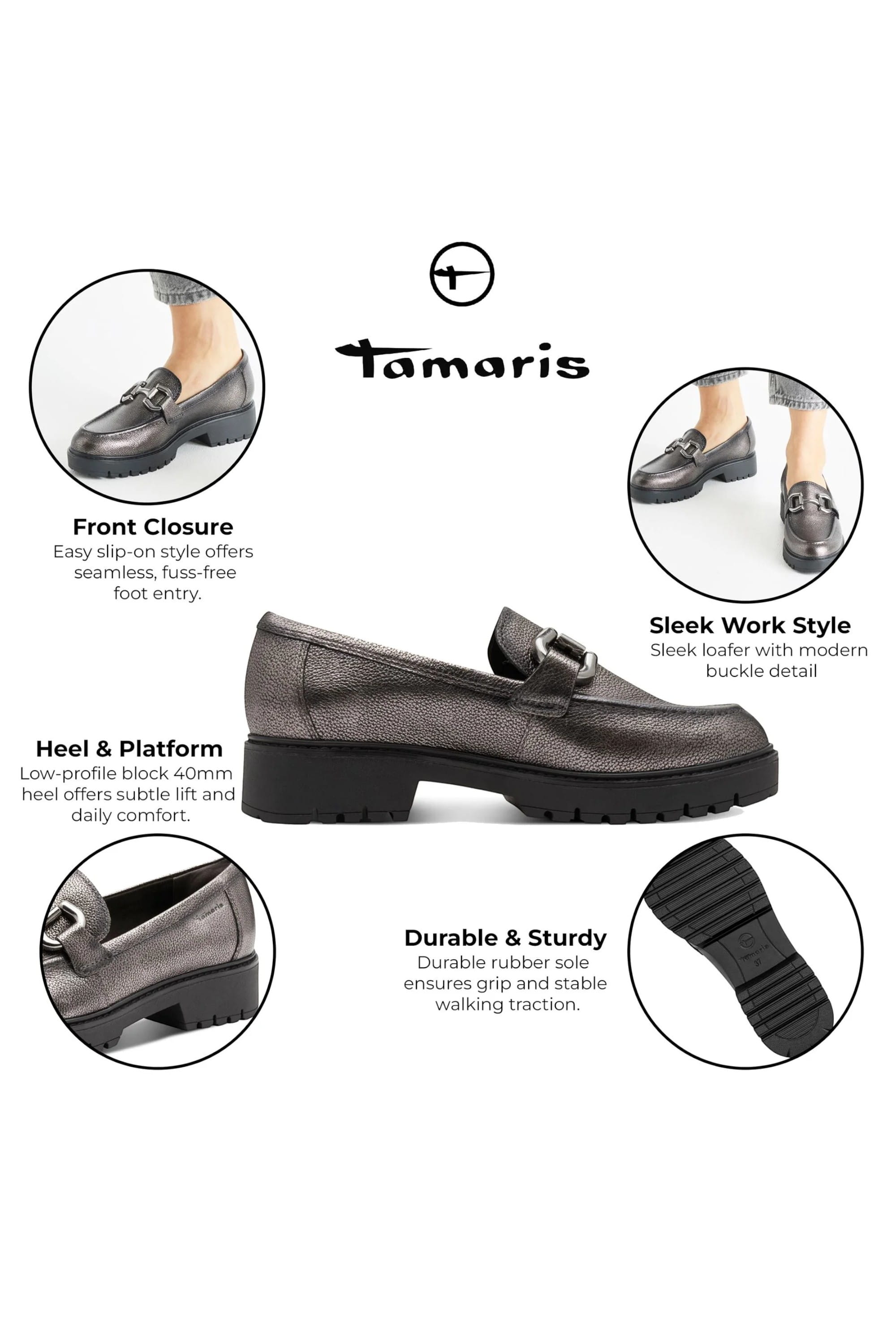 Silver Tamaris Silver Tamaris  Pewter Leather Platform Loafers, Image 2 of 8