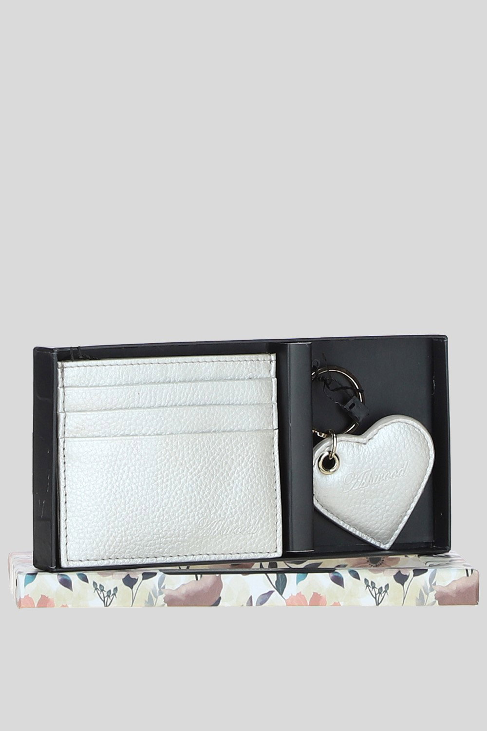 Silver Real Leather Card Holder & Key Ring Gift Set, Image 1 of 5