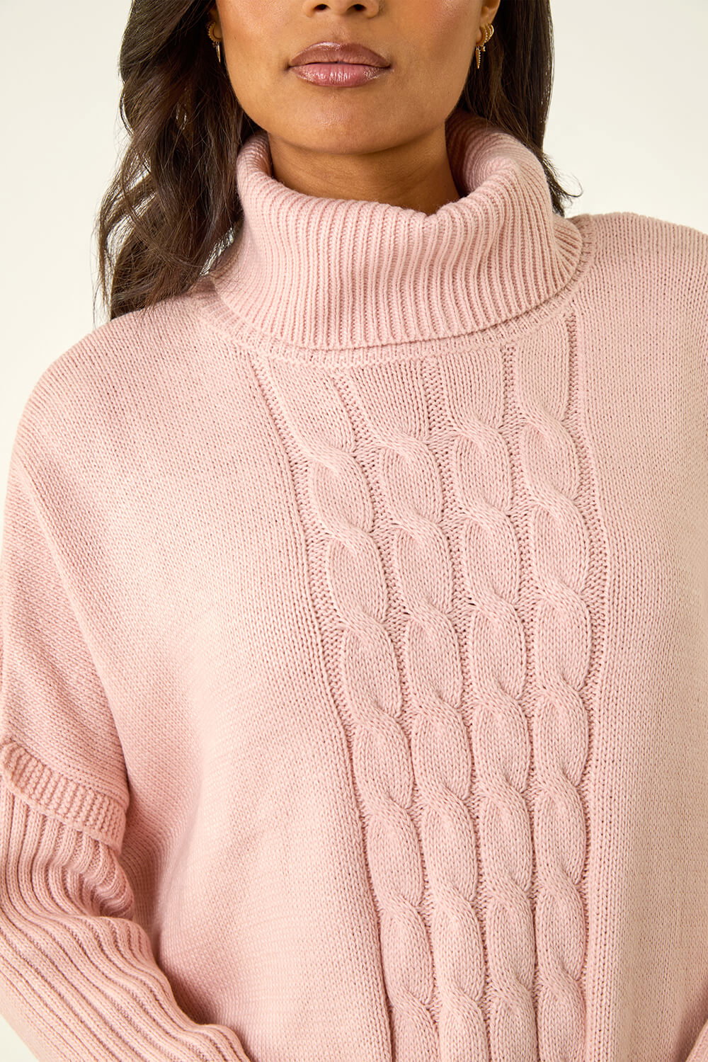 Pink Cable Knit Roll Neck Poncho Jumper, Image 6 of 5