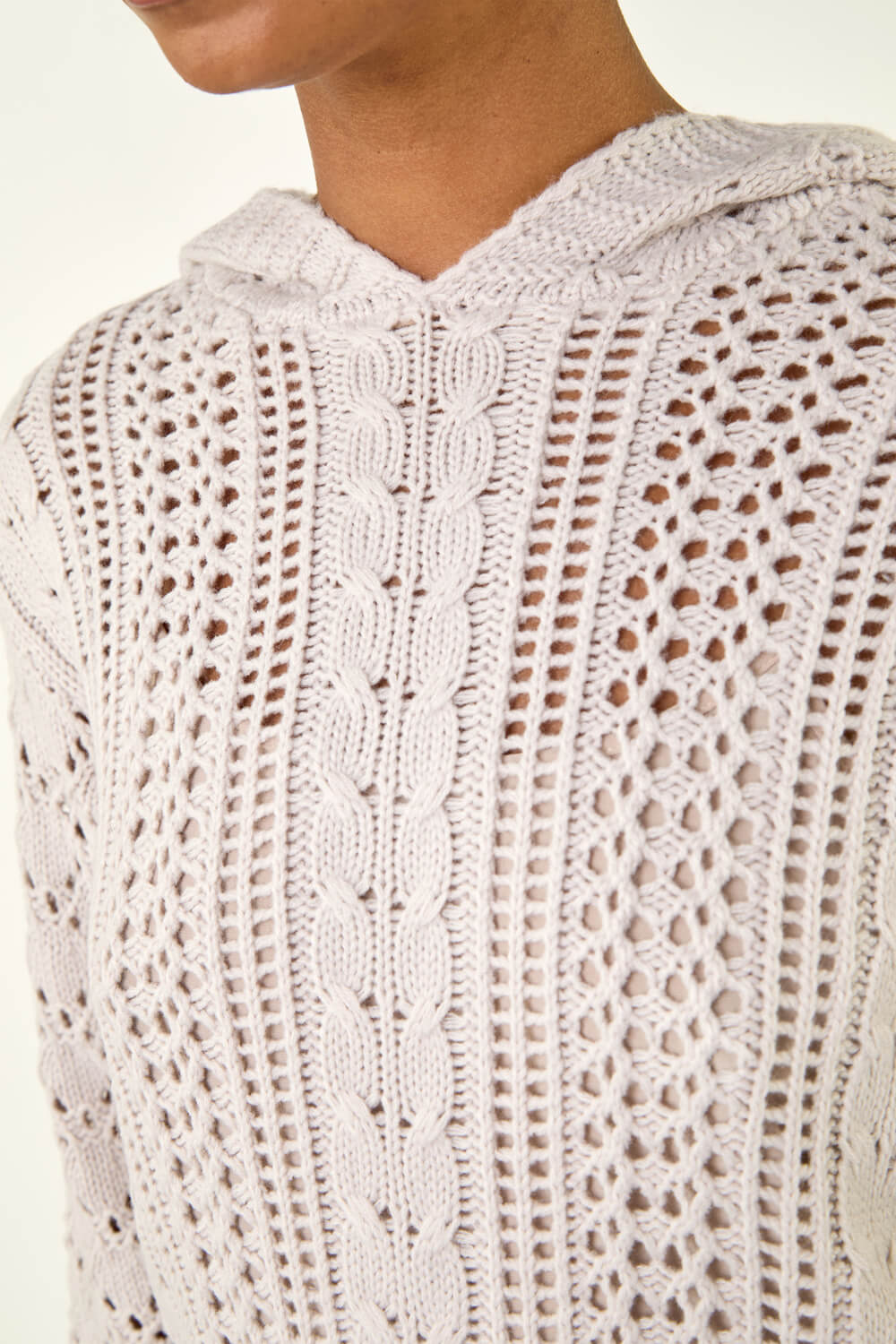 Cream  Hooded Cable Knit Jumper, Image 6 of 5