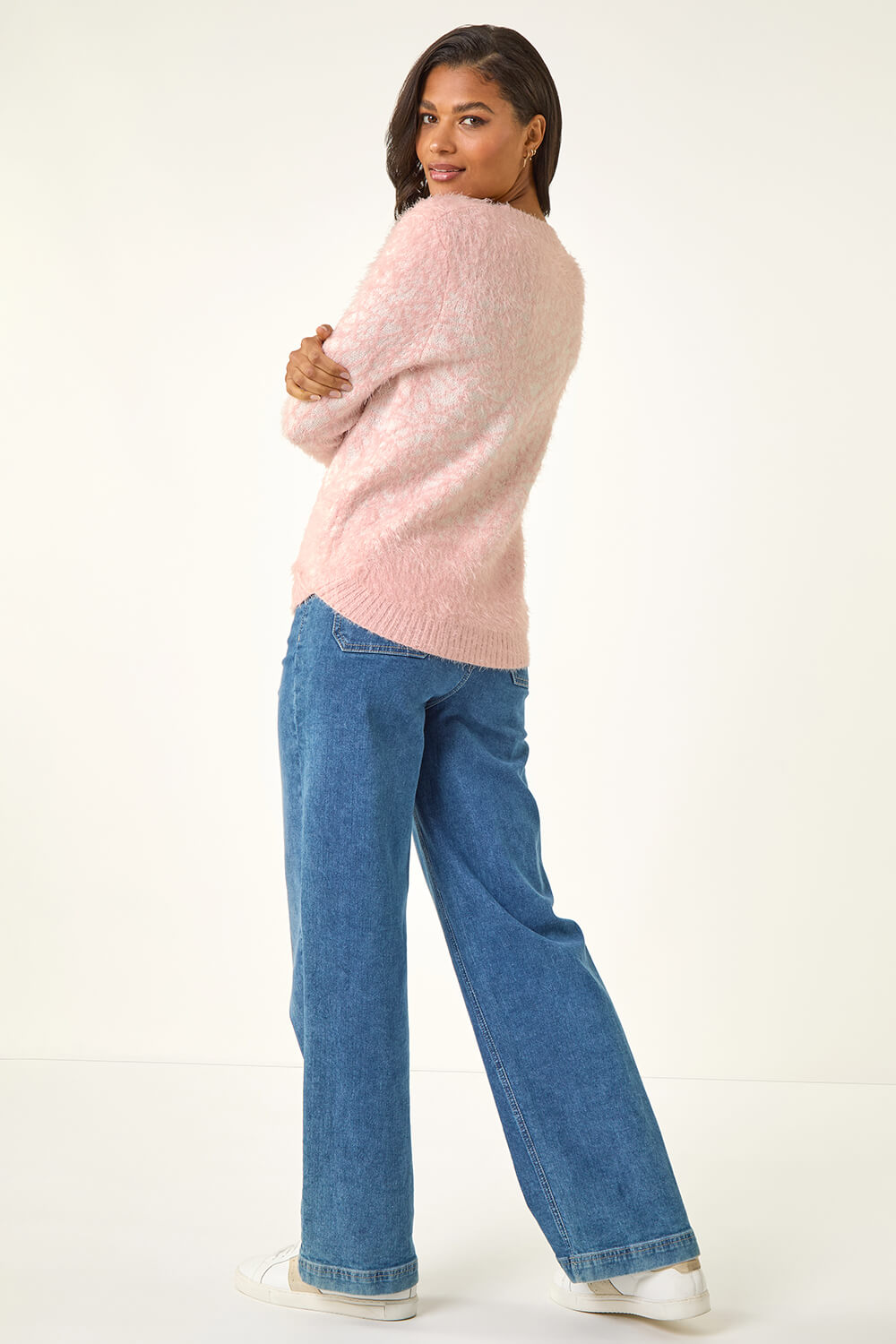 Light Pink Mosaic Print Fluffy Jumper, Image 5 of 7