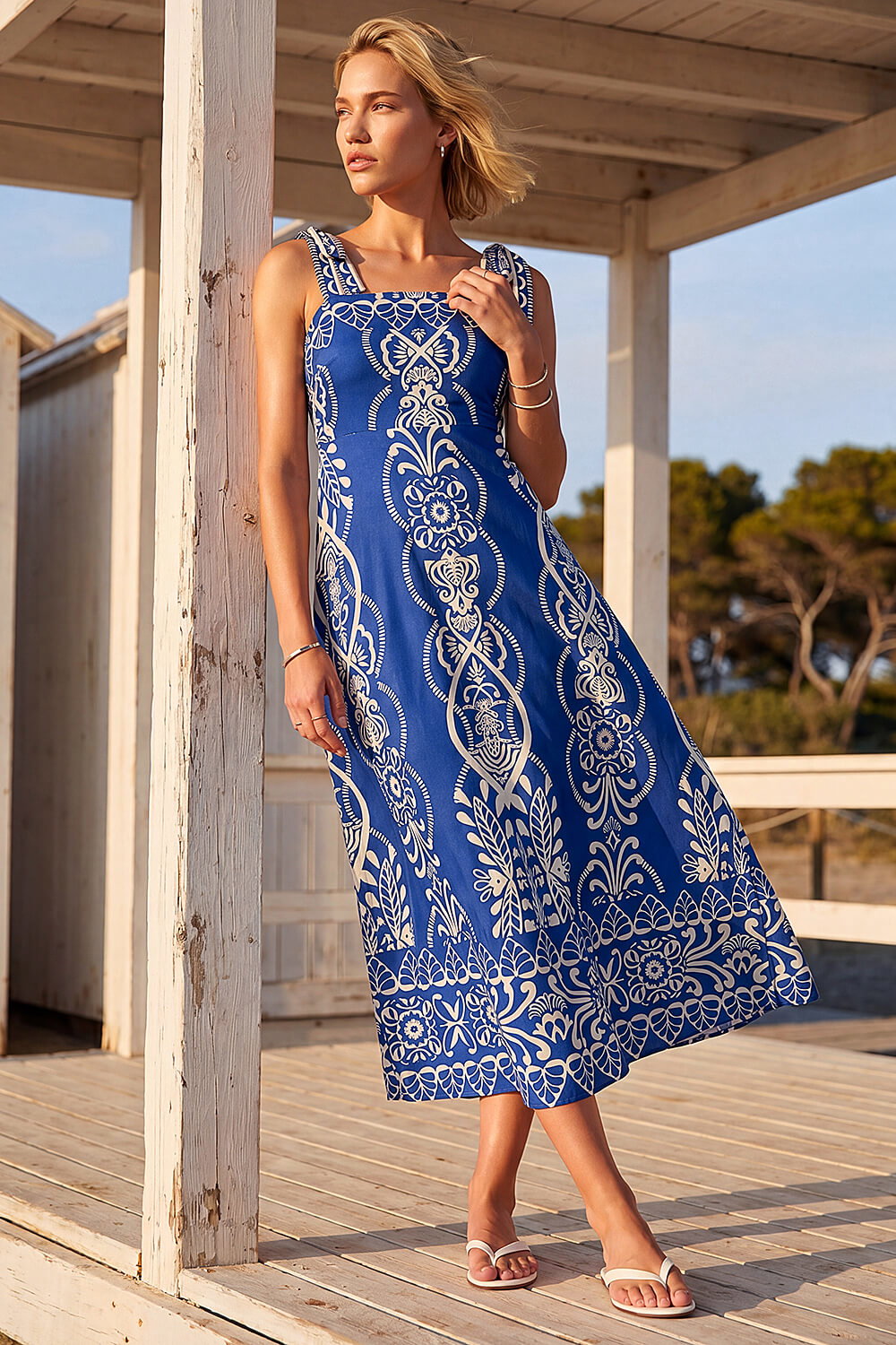 Royal Blue Abstract Midi Dress, Image 3 of 4