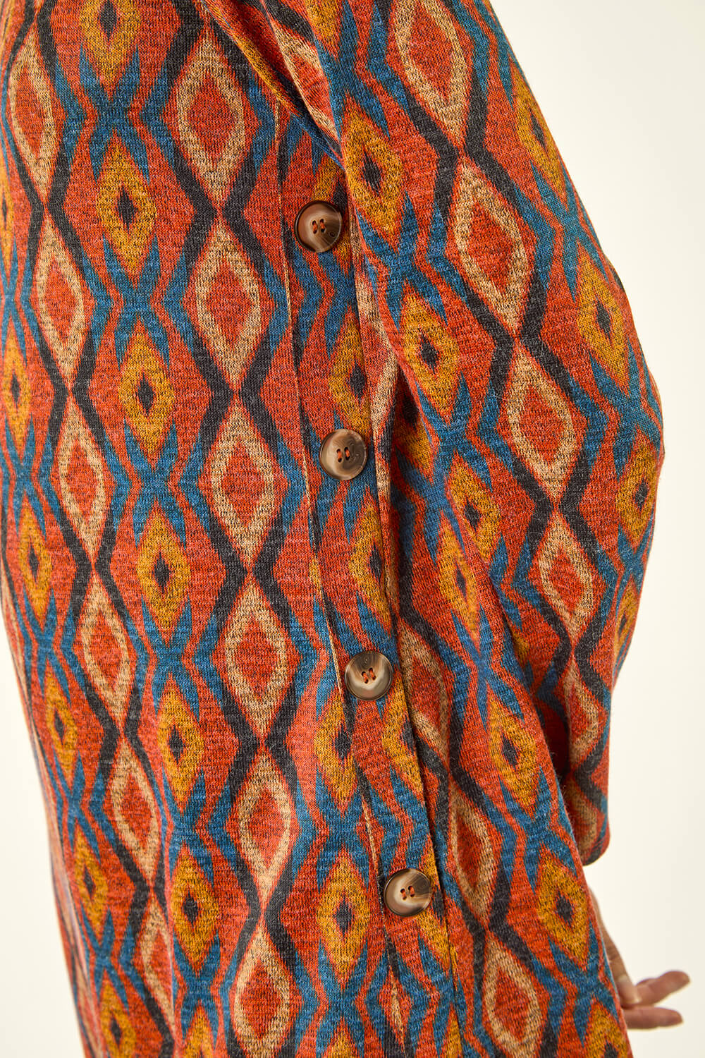 Dark Orange Geo Print Stretch Swing Dress, Image 6 of 5