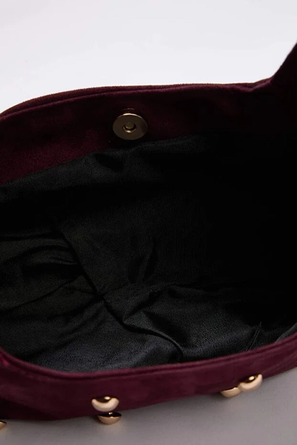 Burgundy Studded Suede Hobo Shoulder Bag, Image 3 of 4
