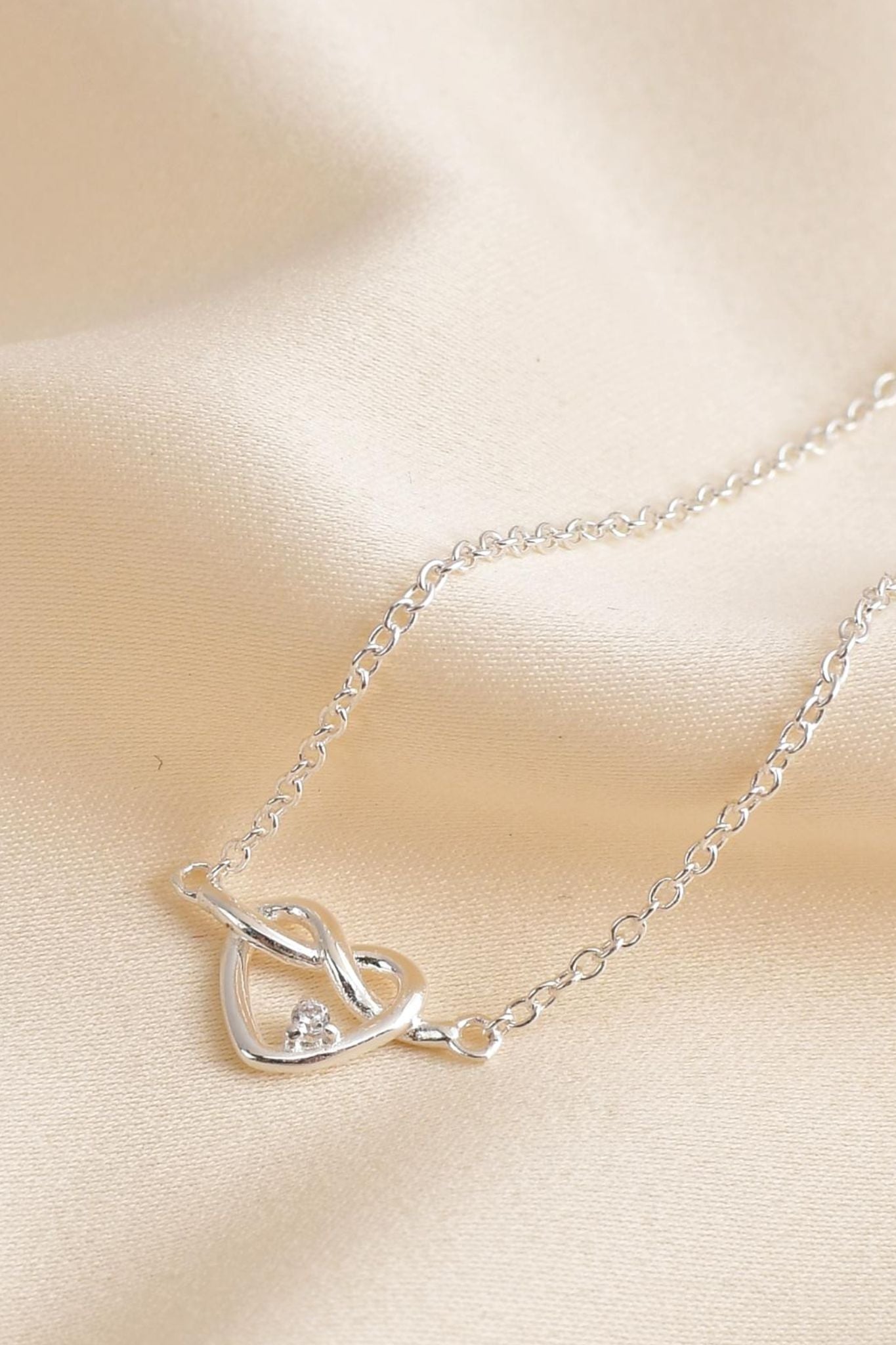 Silver Sterling Silver CZ Love Knot Bracelet, Image 3 of 3