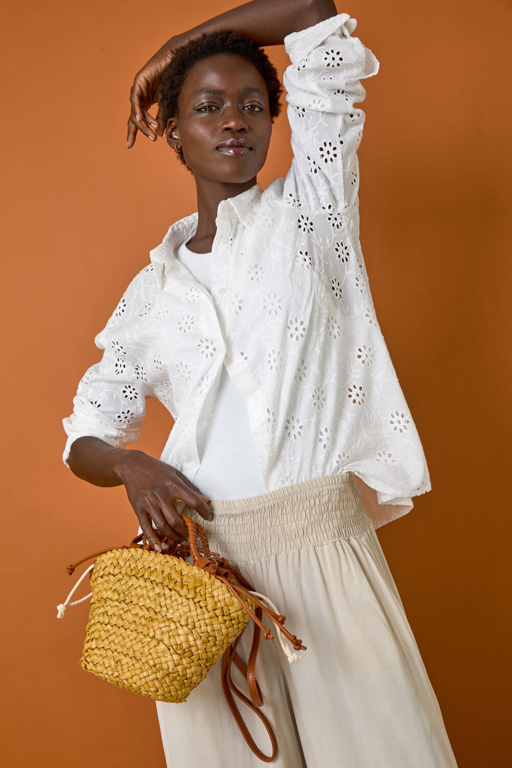 Ivory Floral Broderie Collar Cotton Shirt , Image 7 of 7