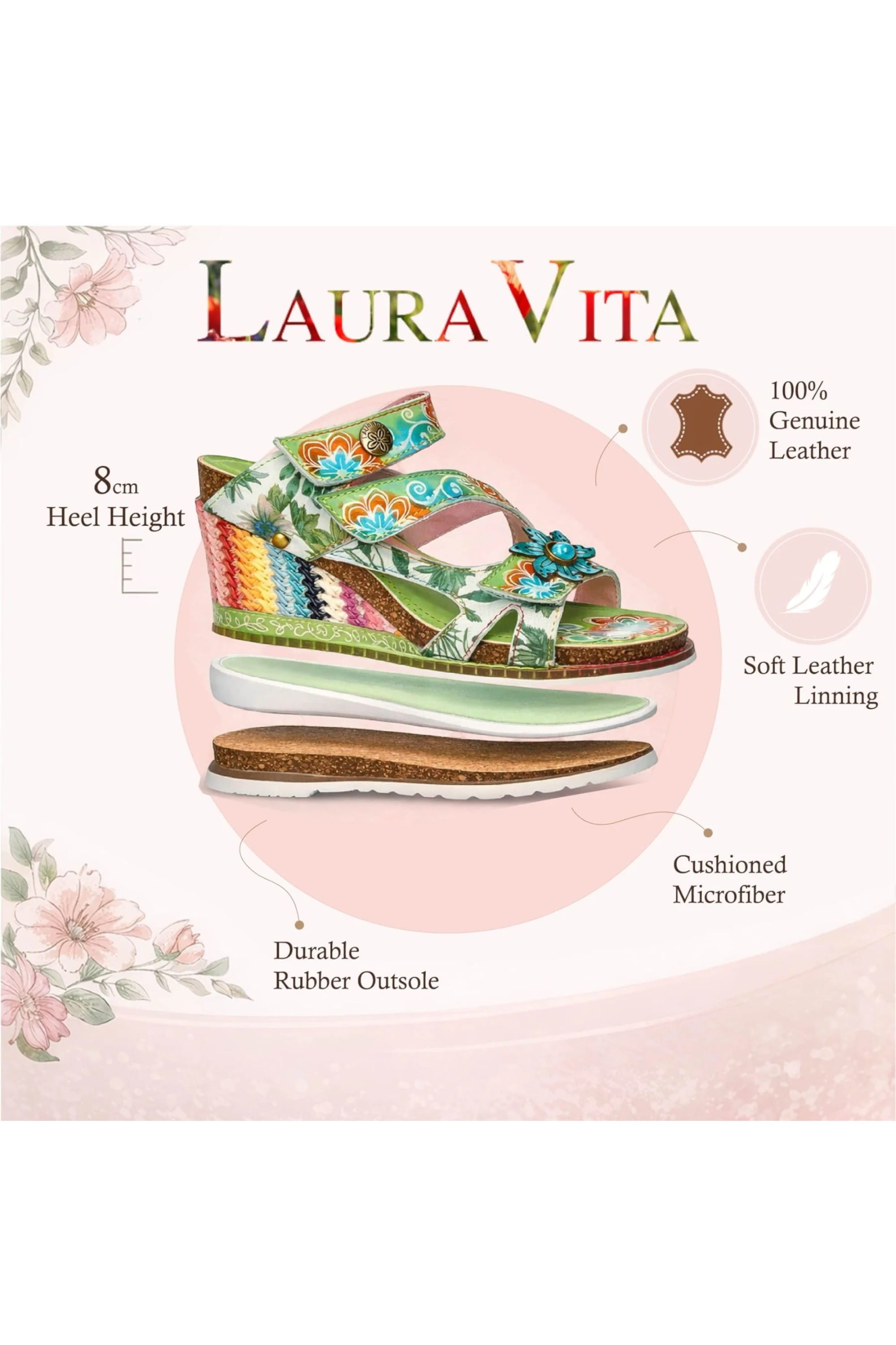 Green Womens Leather Wedge Sandals - Balade 32, Image 3 of 7
