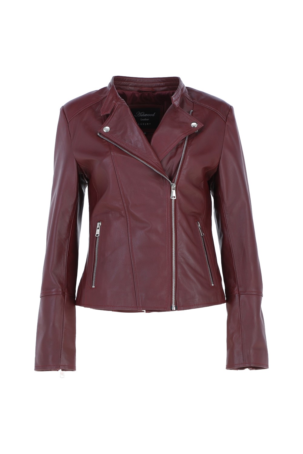 Burgundy Ashwood Leather Burgundy 'Vento' Real Leather Biker Jacket, Image 2 of 5