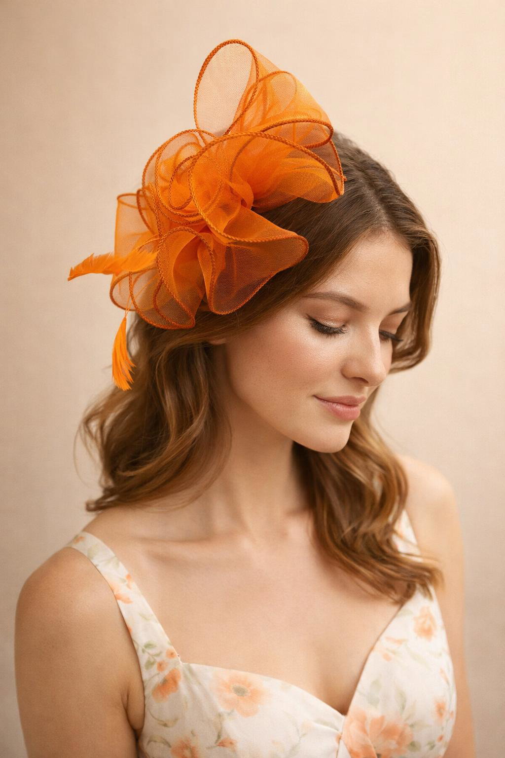 Pink Rose Bouquet With Big Bow & Feather Fascinator