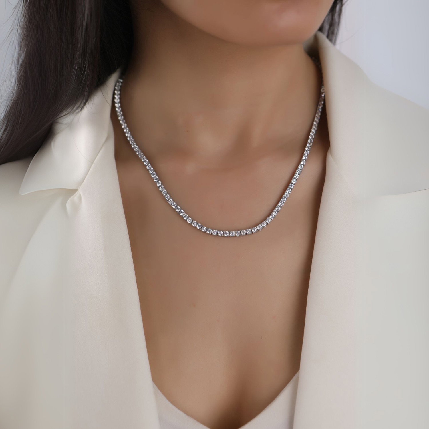 Silver Sterling Silver Large Tennis Necklace - 3mm, Image 3 of 5