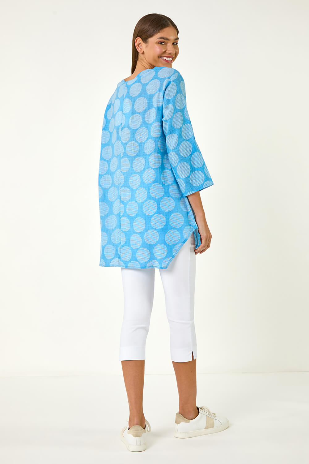 Light Denim Spot Print Longline Tunic Top, Image 4 of 5