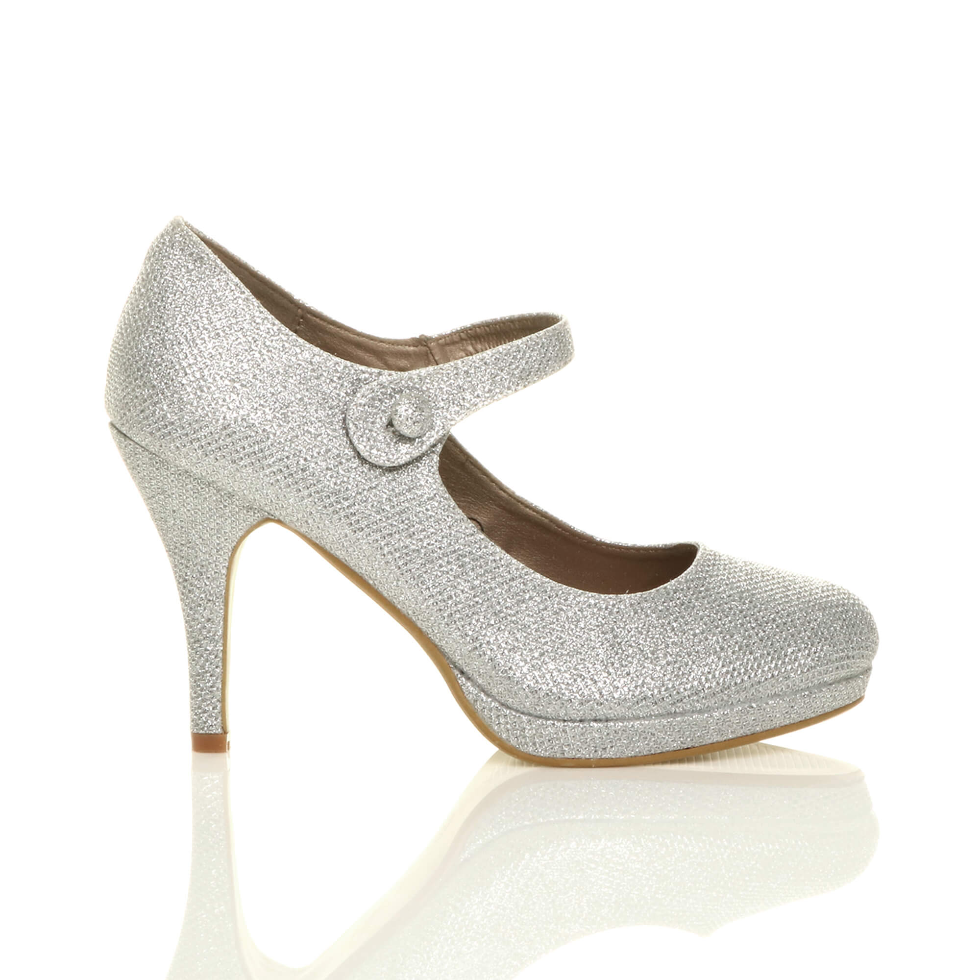 Silver AJVANI Silver High Heel Mary Jane Court Shoes, Image 2 of 6