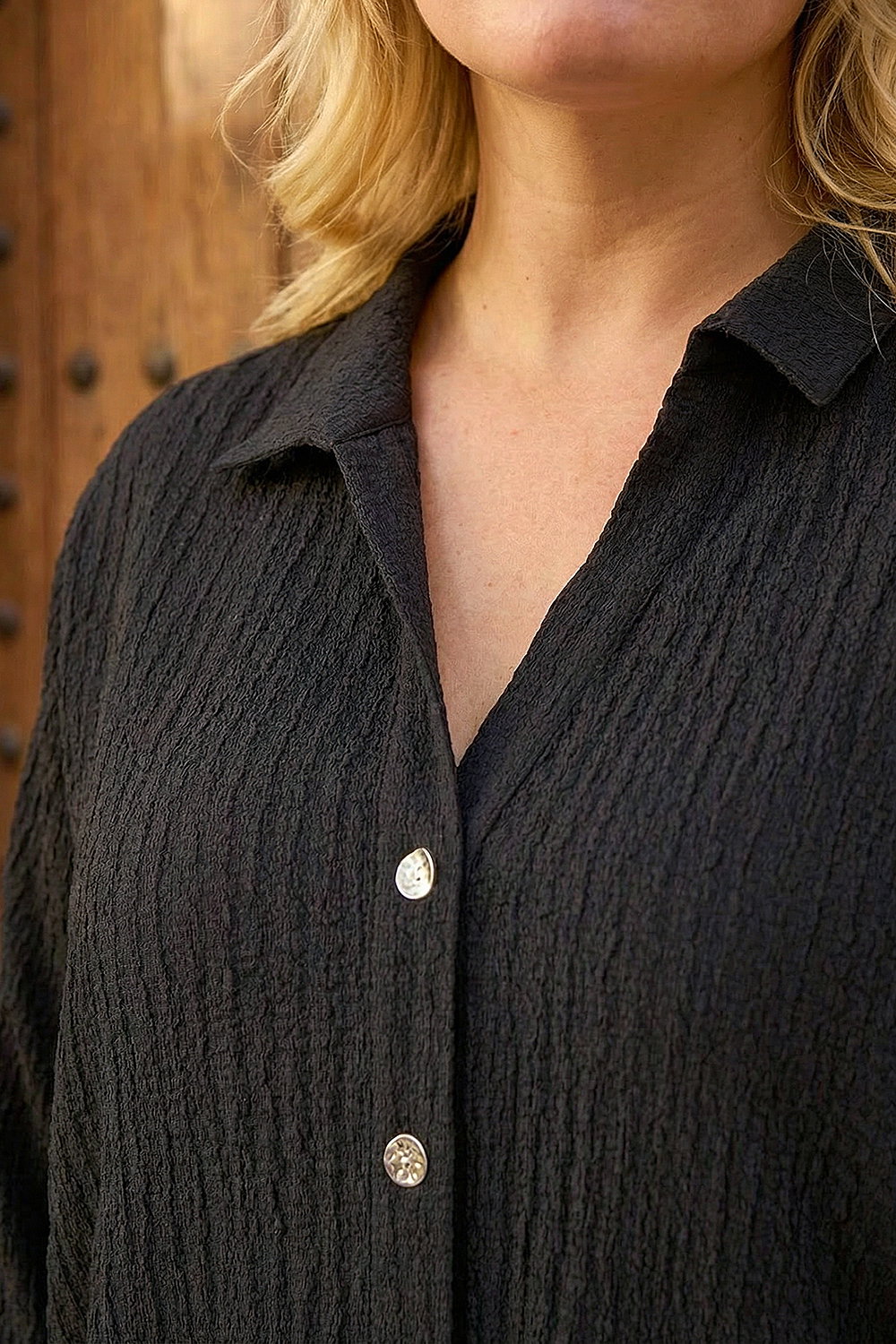 Black Curve Textured Blouse, Image 6 of 5