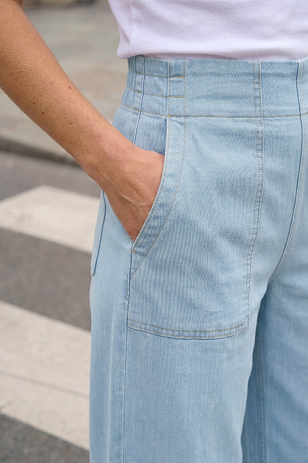 Light Denim Cotton Stretch Wide Leg Jean, Image 5 of 4