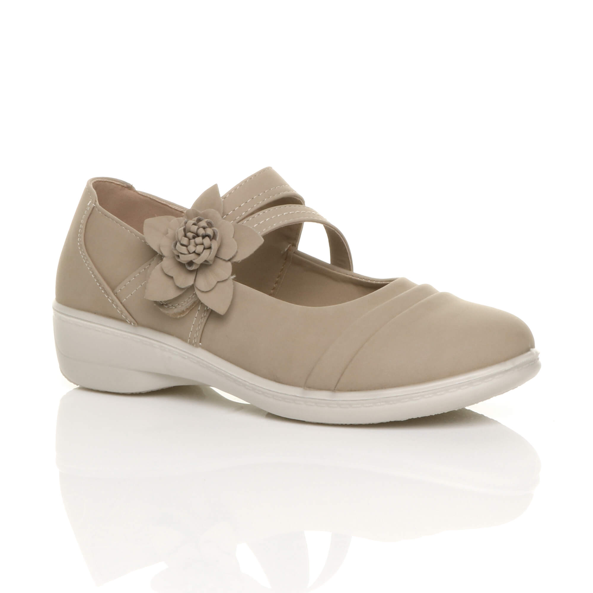 Beige AJVANI Beige Flat Comfort Mary Jane Shoes, Image 1 of 6
