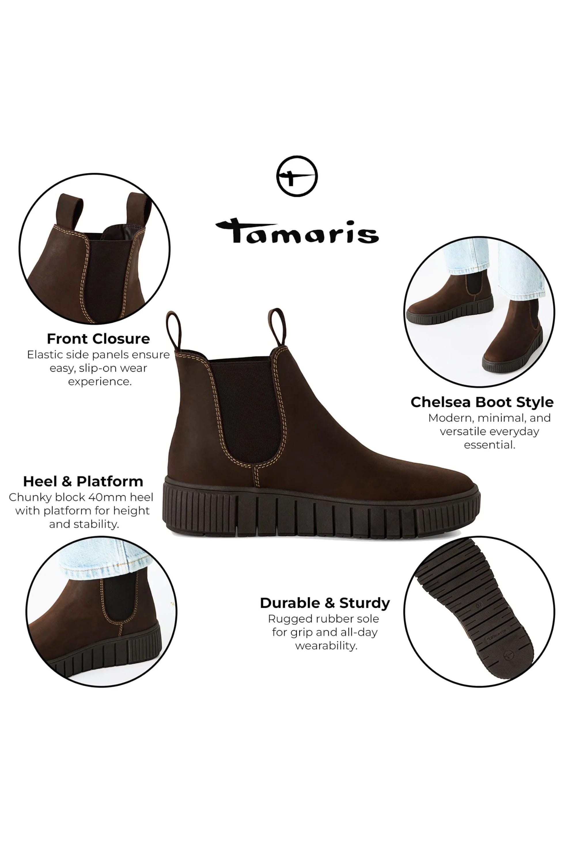 Brown Tamaris Brown Tamaris Womens Brown Chelsea Boots, Image 2 of 8