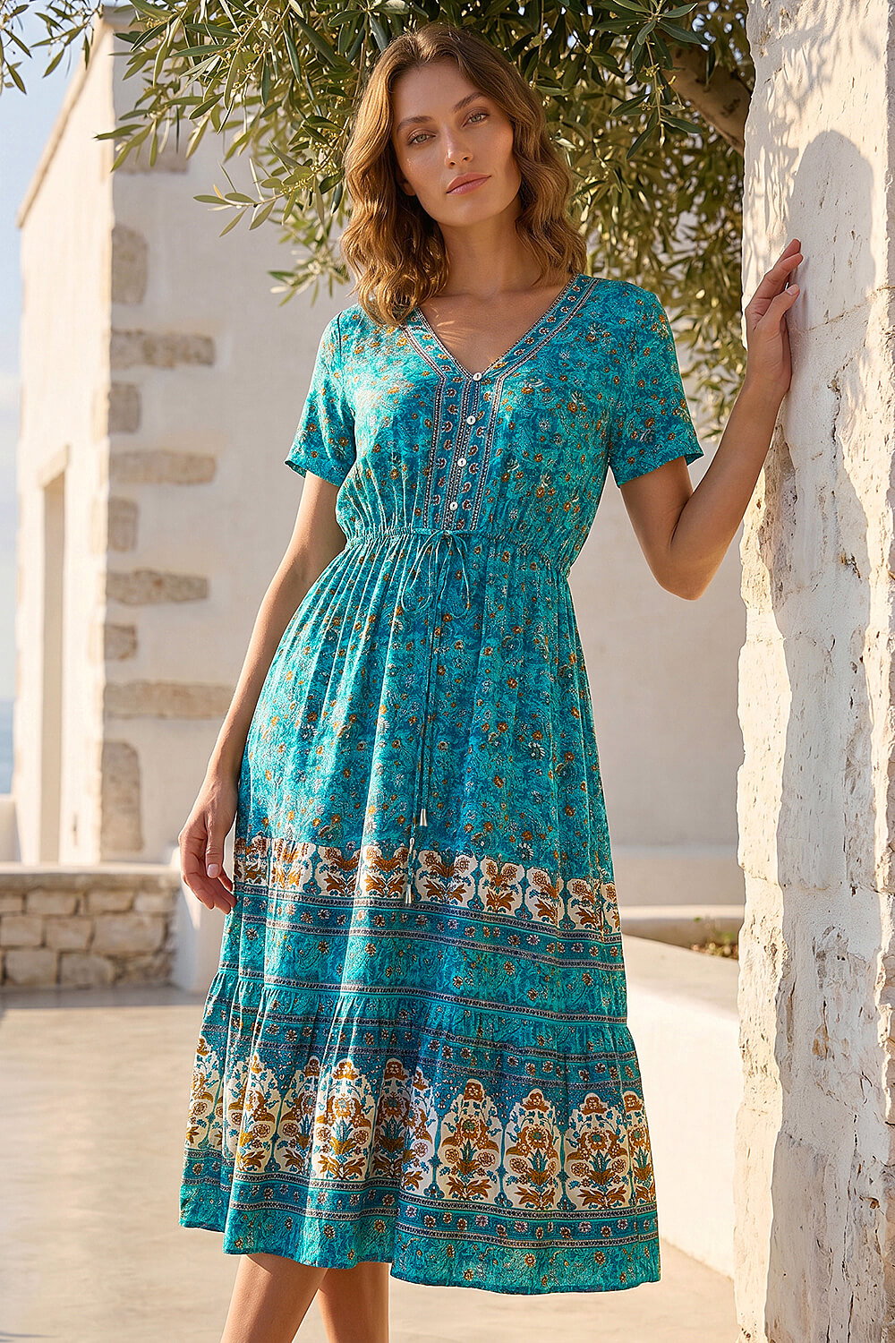 Blue Petite Floral Border Print Midi Dress | Roman UK Blue Petite Floral Border Print Midi Dress | Roman UK