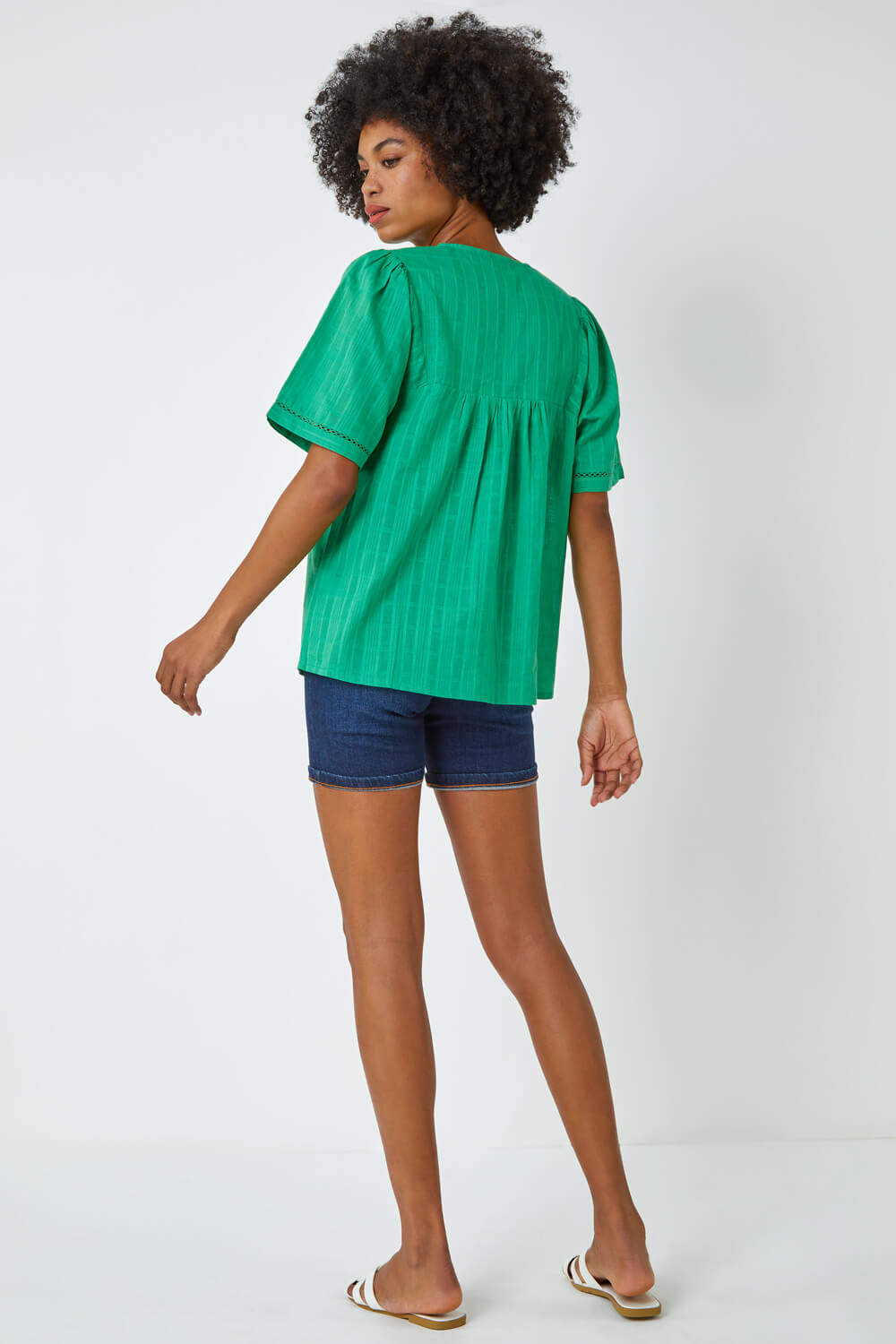 Emerald Lace Detail Cotton T-Shirt, Image 5 of 5