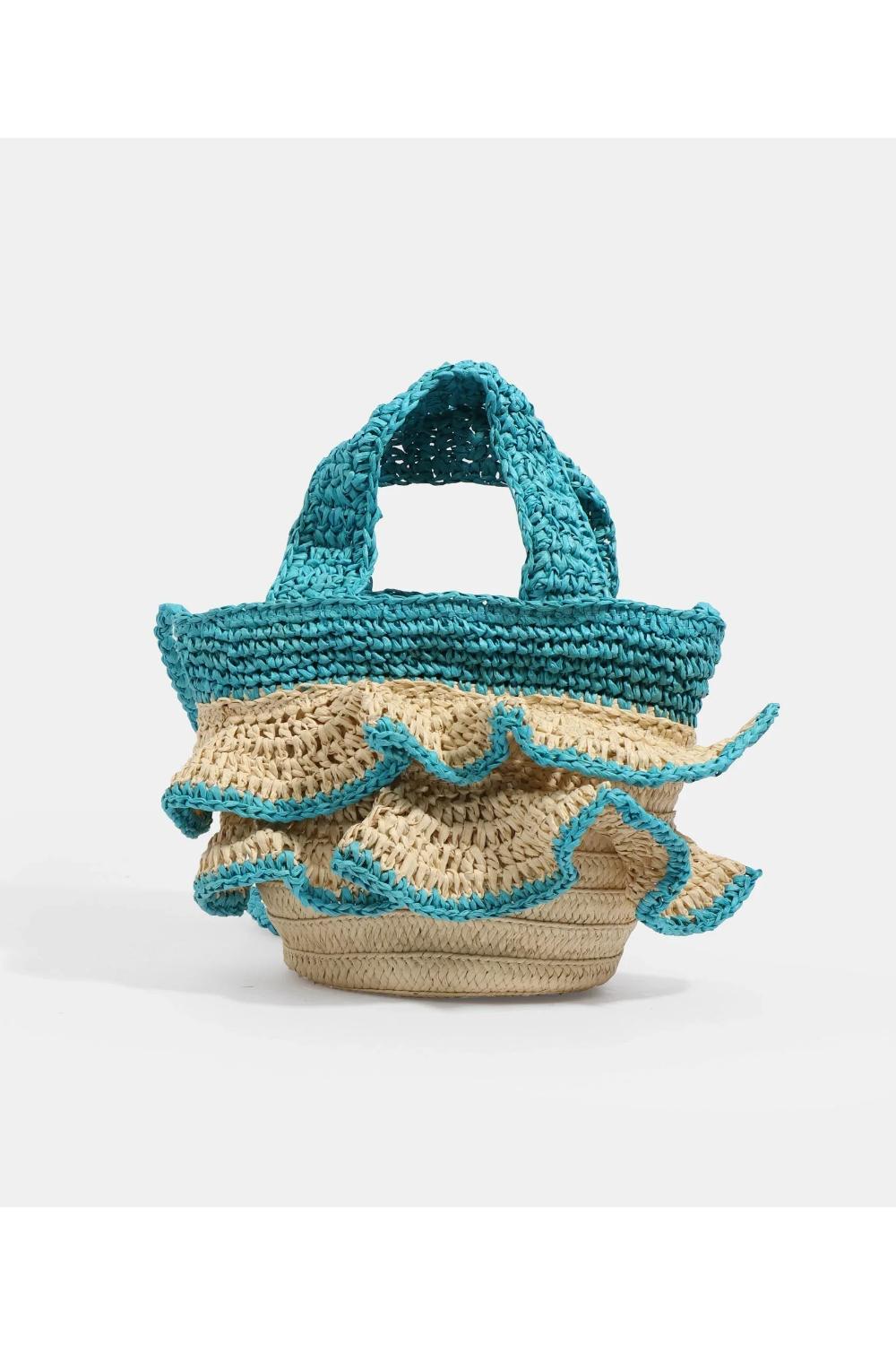 Turqouise Saffira - Straw Crossbody Bag - Pale Turquoise, Image 3 of 3