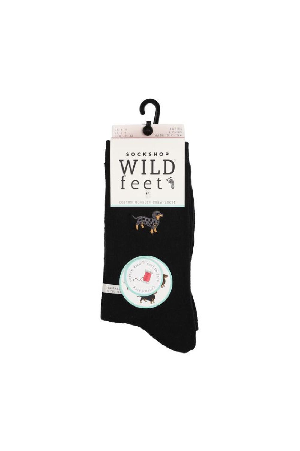Black 3 Pack Embroidered Cotton Socks, Image 2 of 3