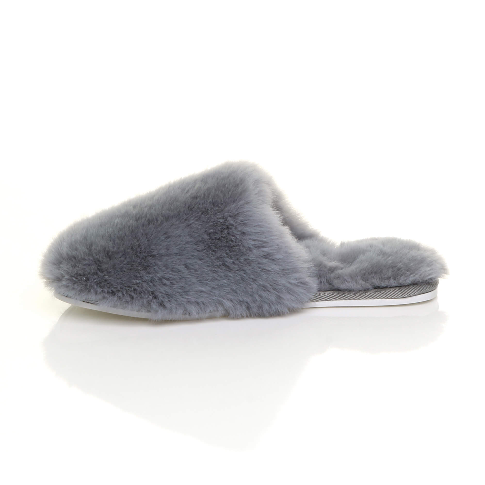 Grey AJVANI Grey Fluffy Mule Slippers, Image 3 of 5