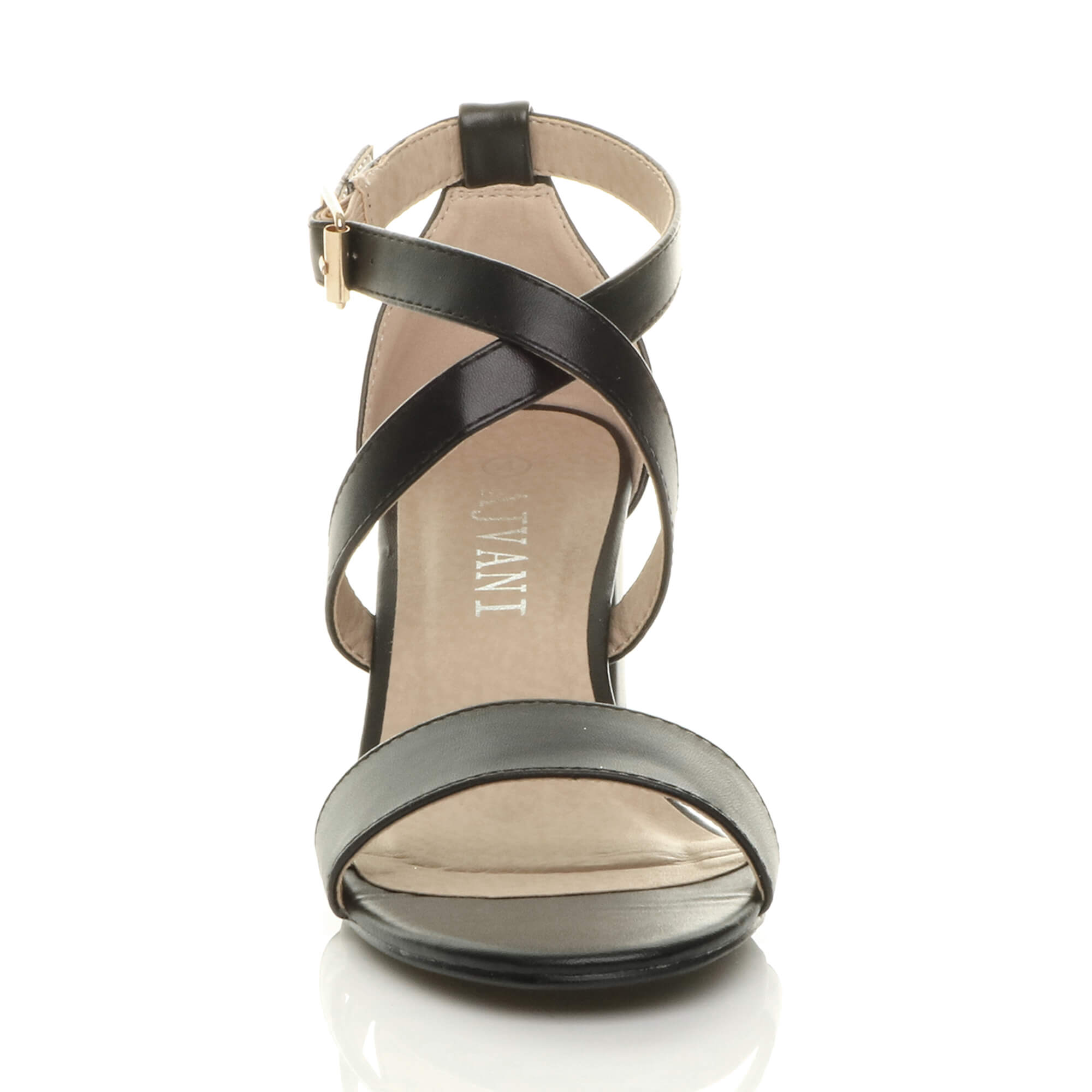 Black AJVANI Black Mid Block Heel Crossed Straps Sandals, Image 6 of 6