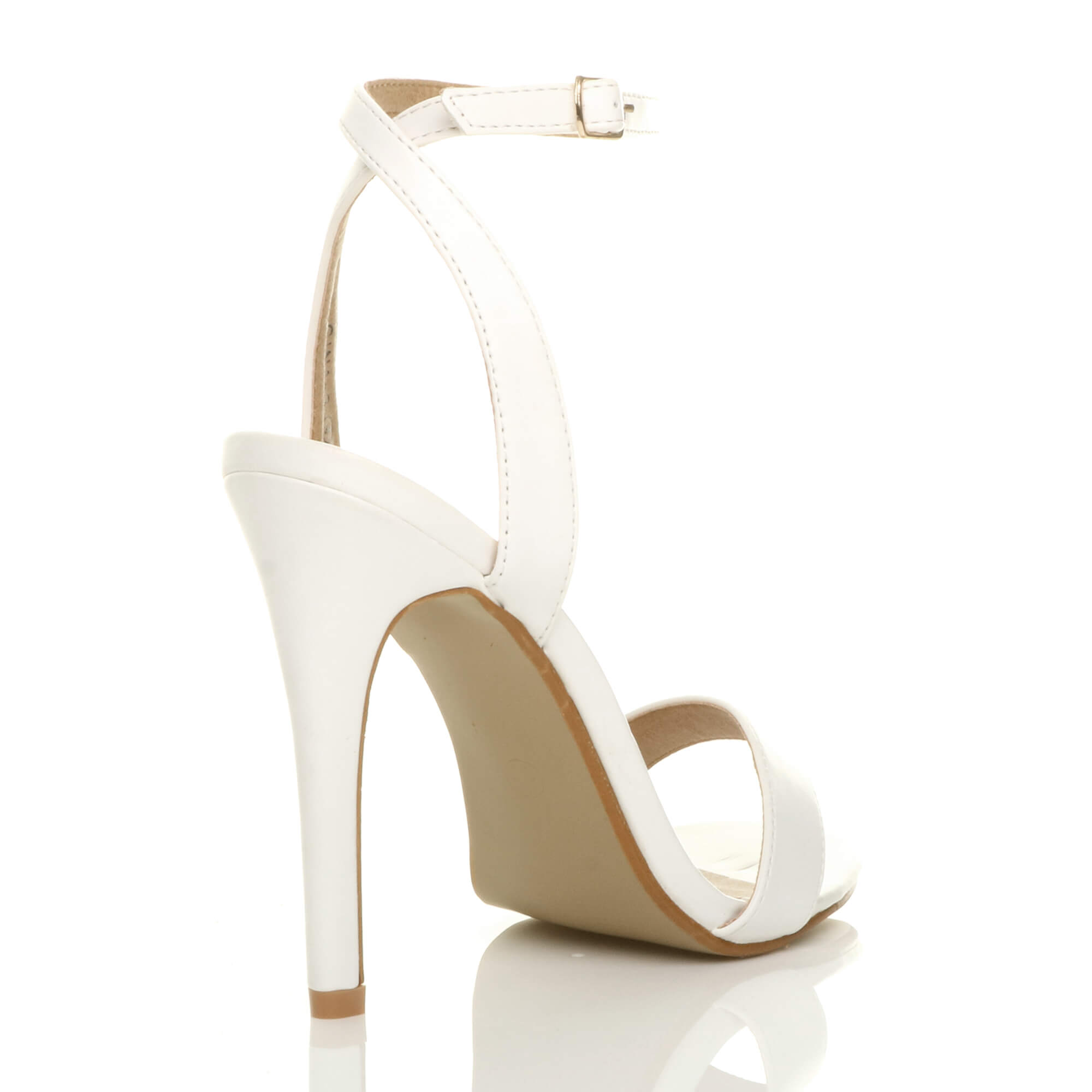 White AJVANI White High Heel Ankle Strap Barely There Sandals, Image 4 of 6