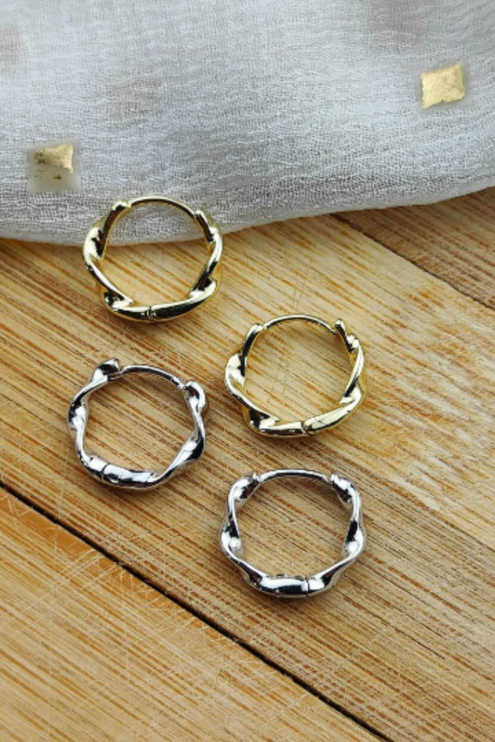 Gold Sterling Silver Twist, 1cm Huggie Hoop Earrings, Image 3 of 3