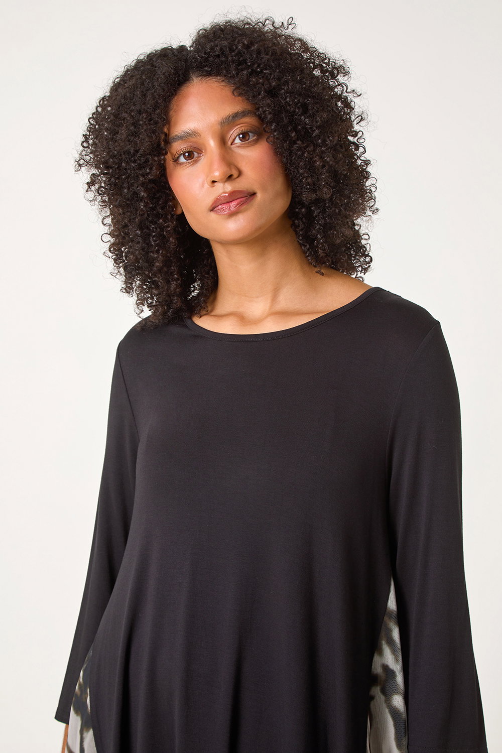 Black Abstract Contrast Mesh Stretch Tunic, Image 5 of 5
