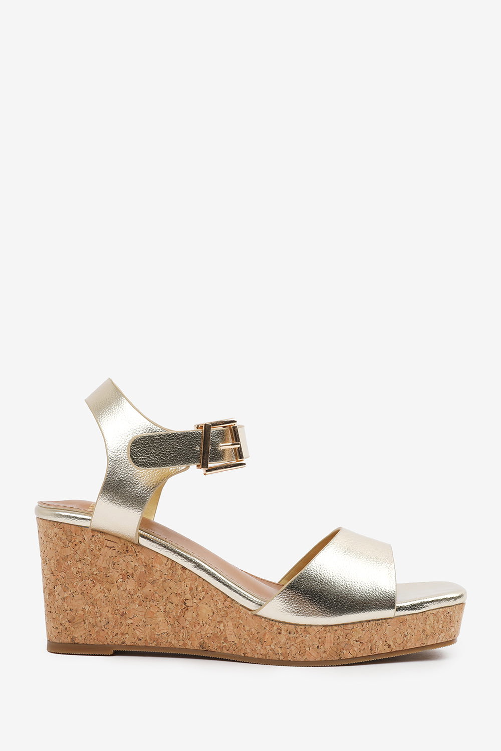 Gold Imelda Wedge Sandals With Buckle Ankle Strap, Image 2 of 5