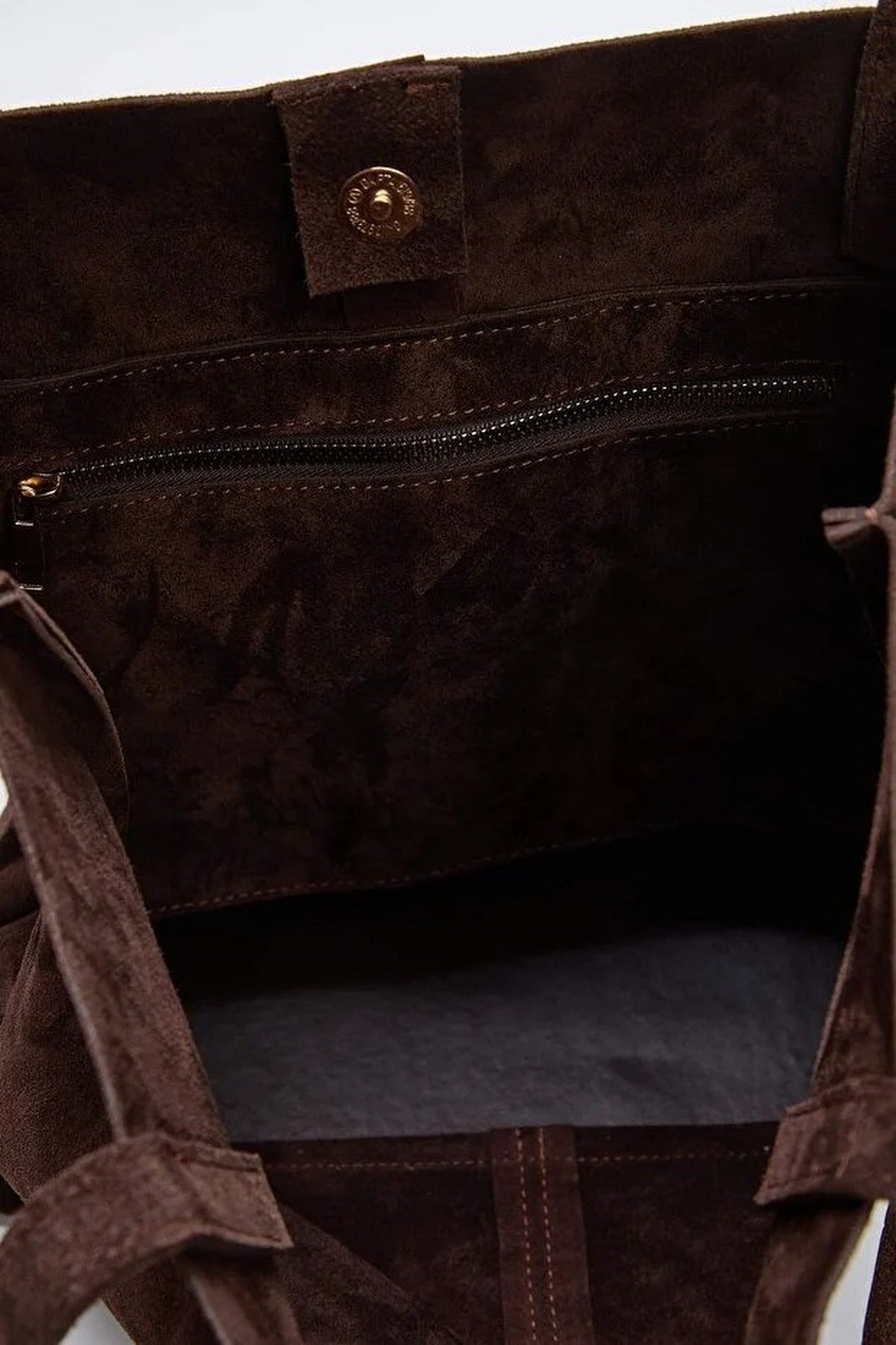 Dark Brown Women's Genuine Suede Oversized Shopper Tote Bag, Image 3 of 3