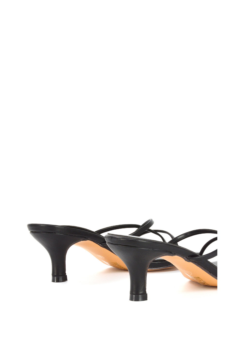 Black XY LONDON Black 'Dream' Strappy Square Toe Kitten Heel Slip on Mule Sandals, Image 4 of 5