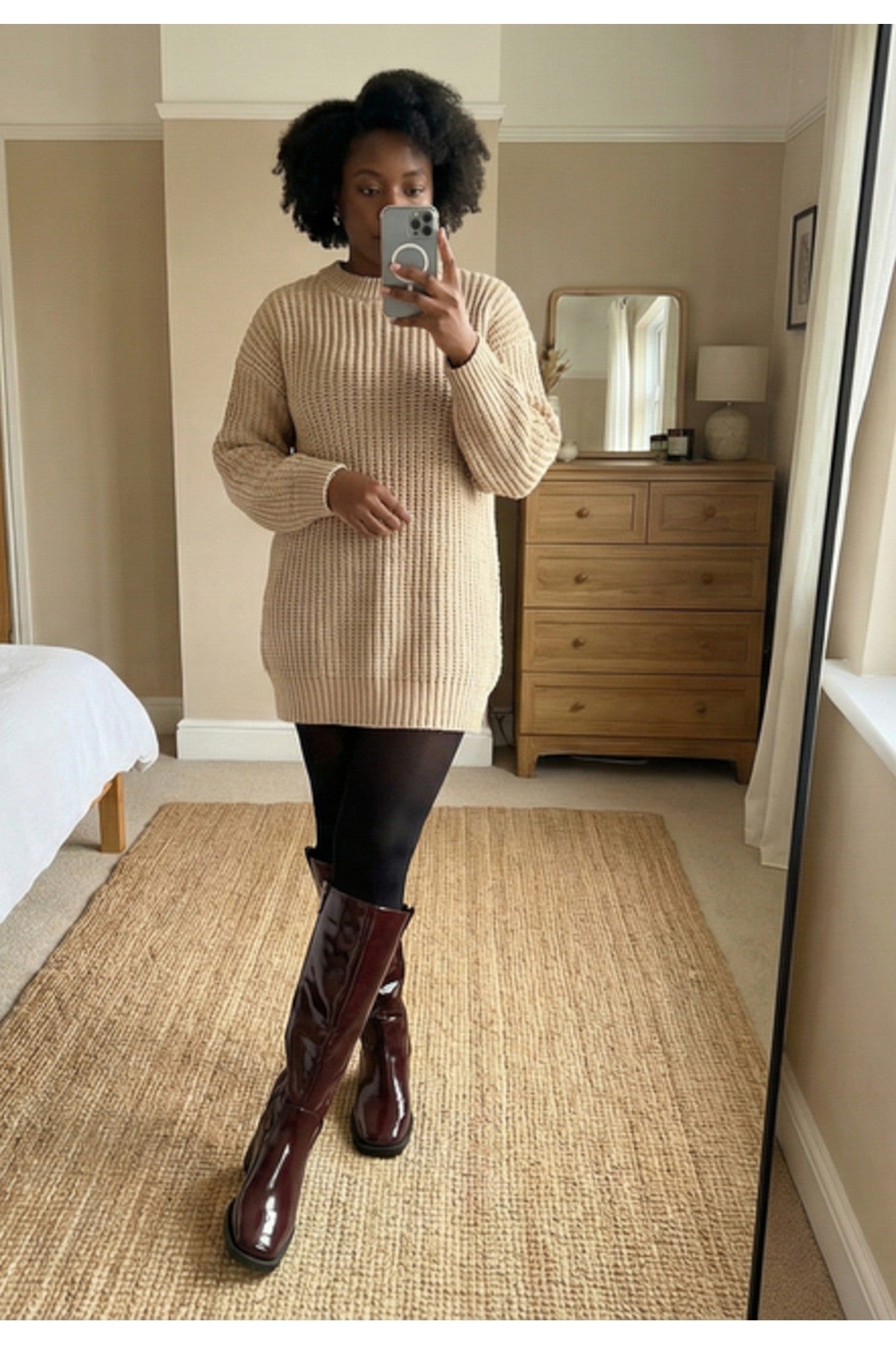 Black Verira Patent Knee High Block Heel Boots