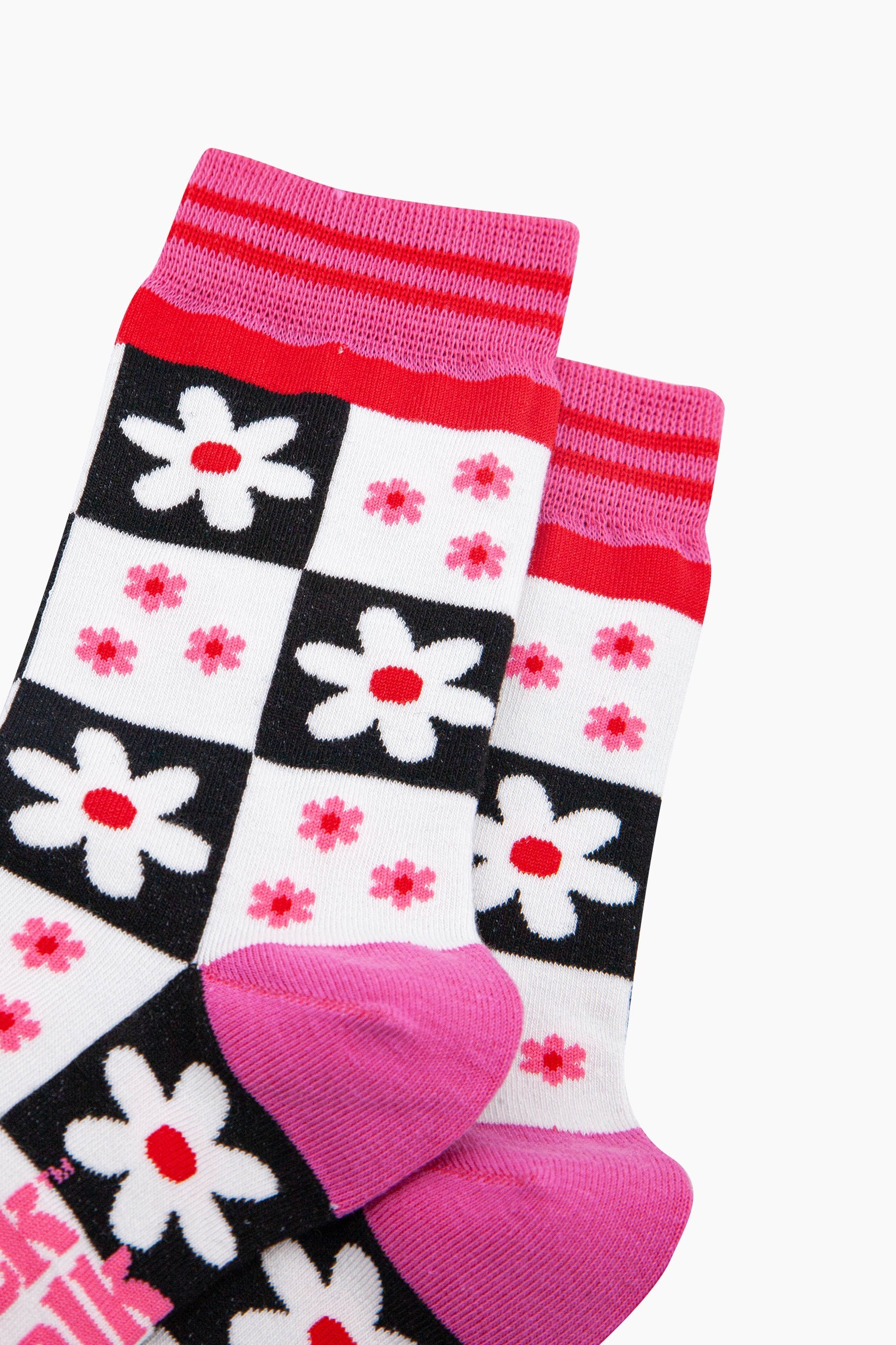 Pink Sock Talk Pink Flower Checkerboard Bamboo Socks, Image 2 of 4