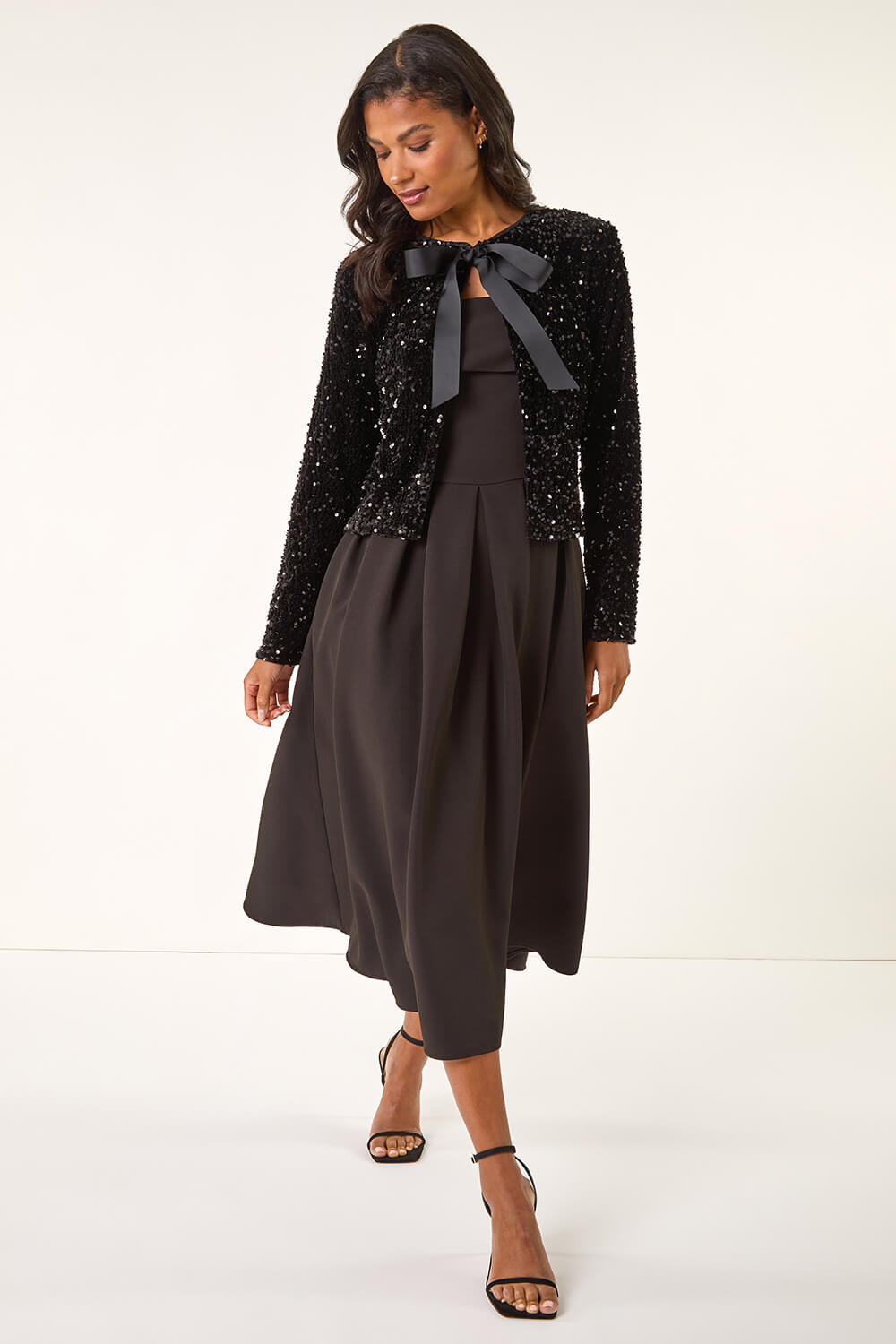 Black Sequin Bow Front Jacket, Image 3 of 5
