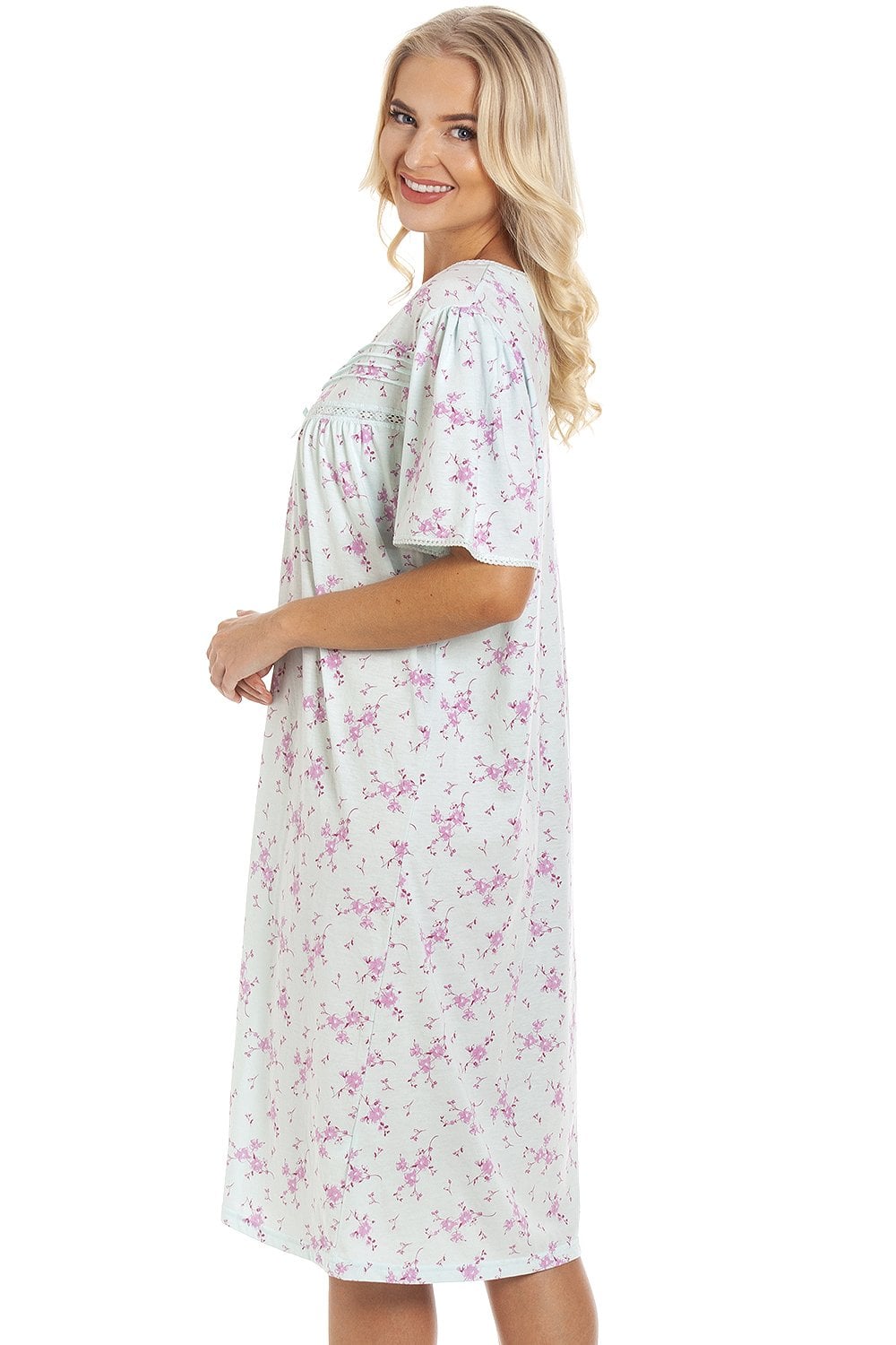 Aqua Short Sleeve Floral Nightdress, Image 5 of 6